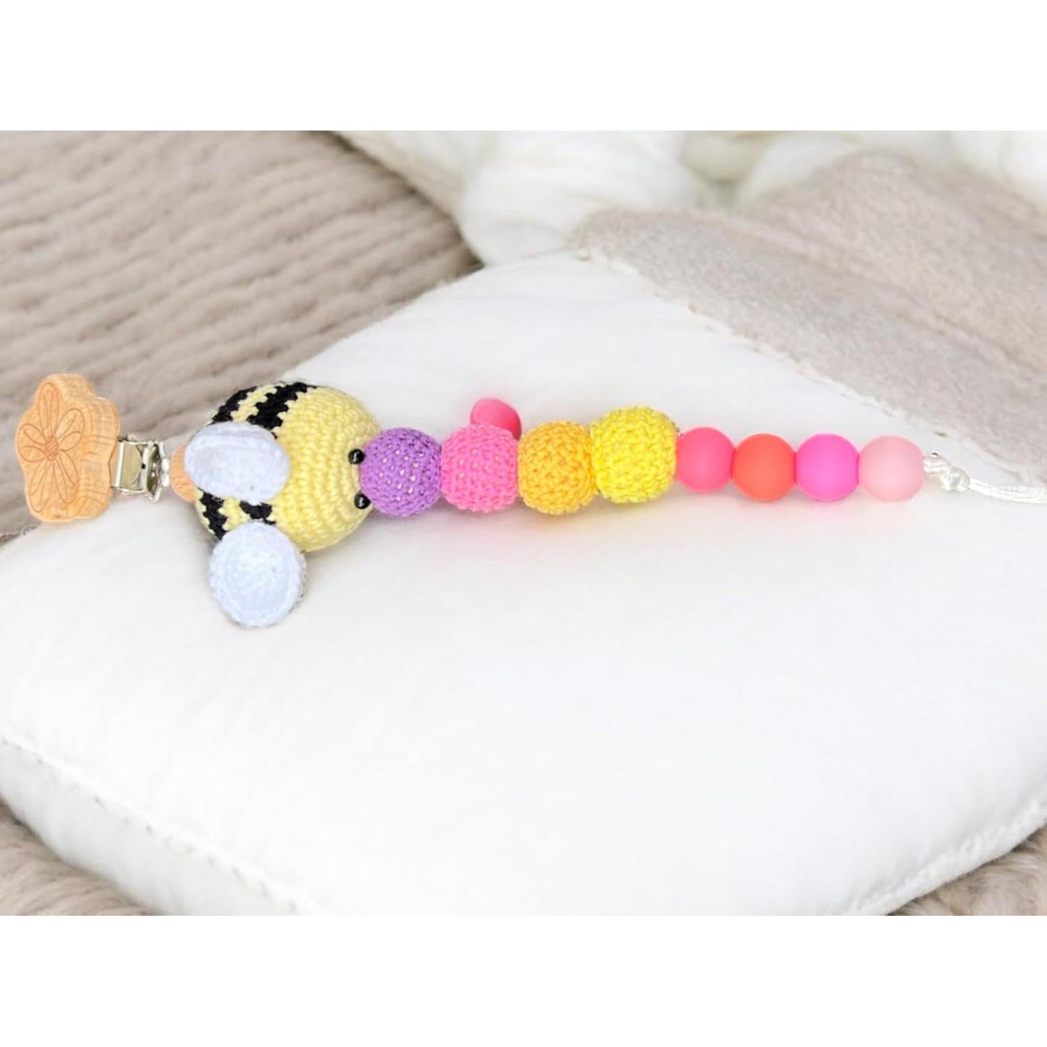 Clip de Chupete de Crochet Hecho a Mano Abeja Grande