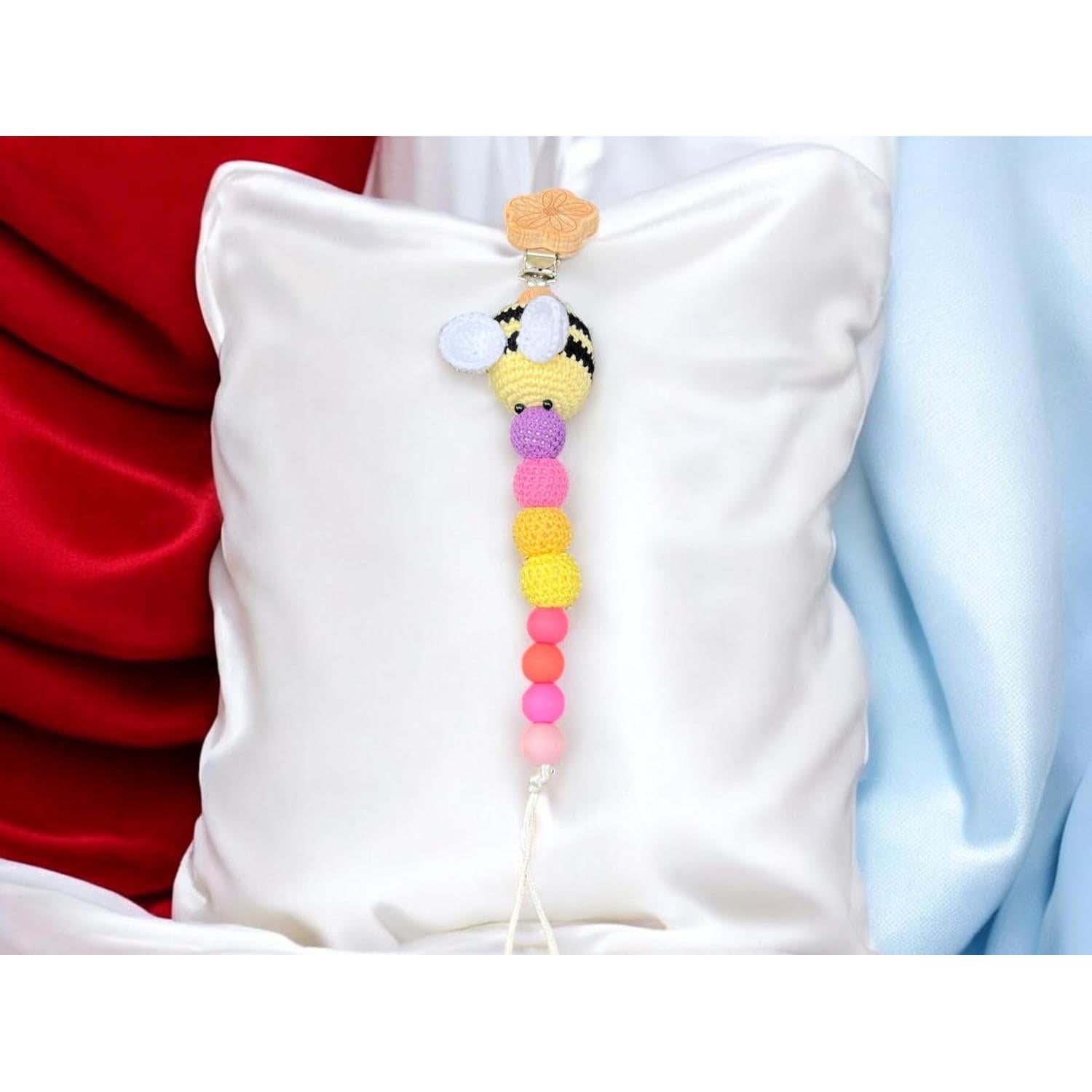 Clip de Chupete de Crochet Hecho a Mano Abeja Grande