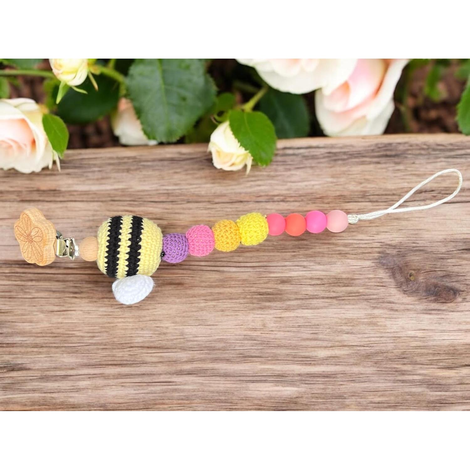 Clip de Chupete de Crochet Hecho a Mano Abeja Grande