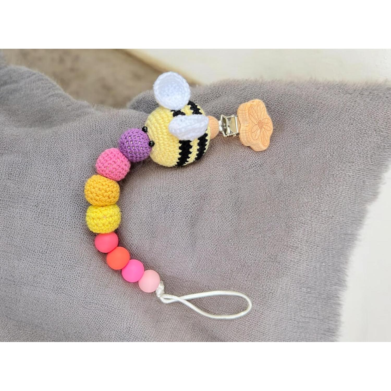 Clip de Chupete de Crochet Hecho a Mano Abeja Grande