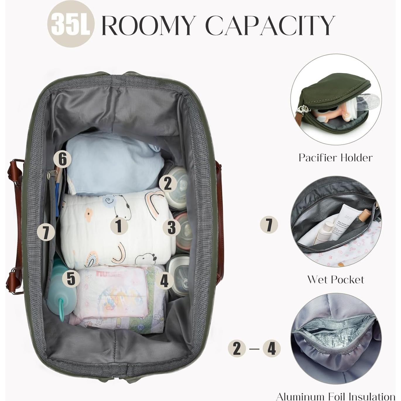 Bolsa de Pañales Printe 6 Pcs Verde Oliva con Cambiador