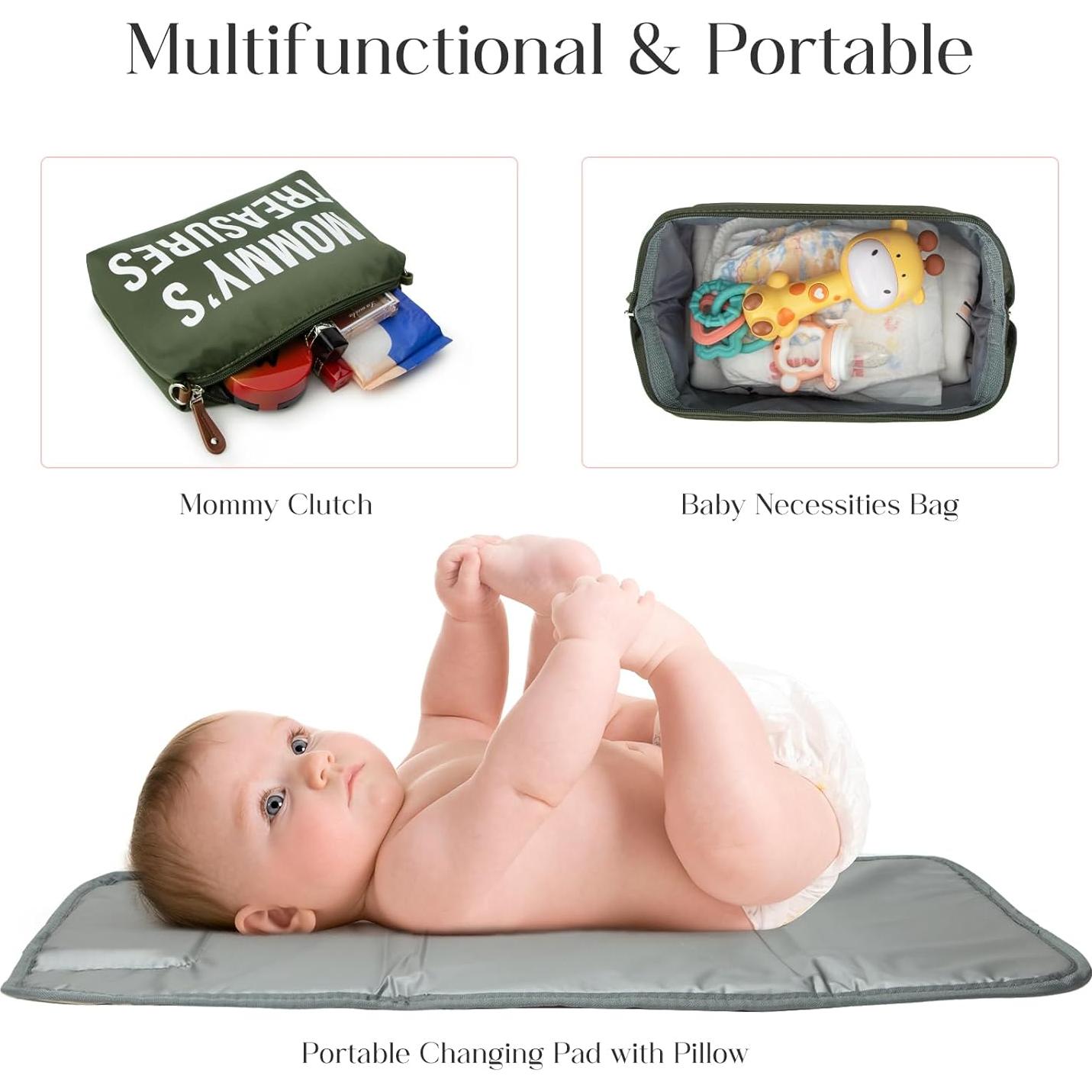 Bolsa de Pañales Printe 6 Pcs Verde Oliva con Cambiador