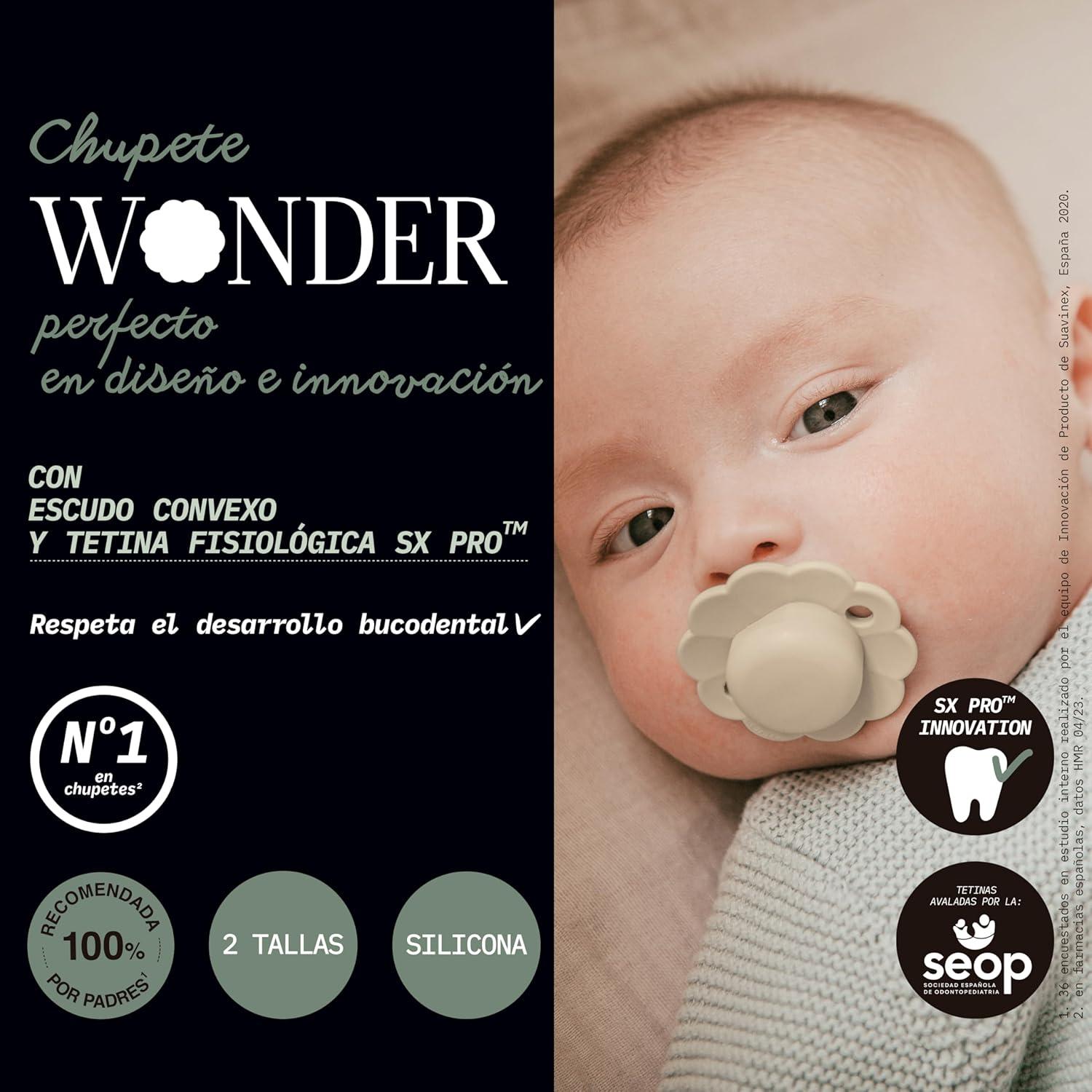 Chupete Suavinex Wonder Baby 0-6 Meses 2 Piezas Gris/Mauve