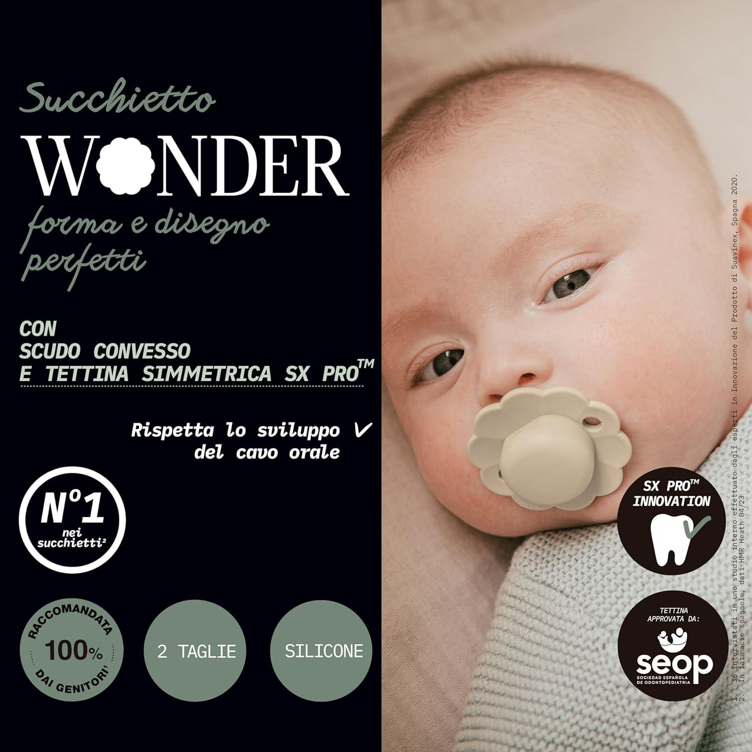 Chupete Suavinex Wonder Baby 0-6 Meses 2 Piezas Gris/Mauve