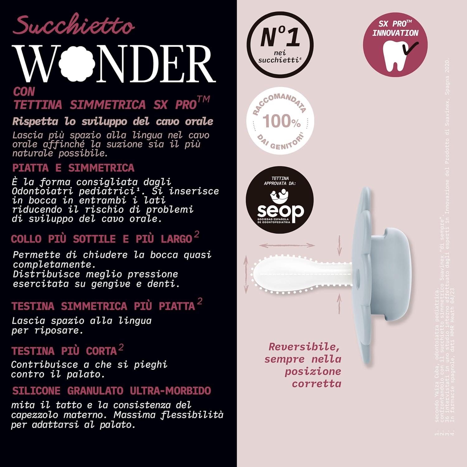 Chupete Suavinex Wonder Baby 0-6 Meses 2 Piezas Gris/Mauve