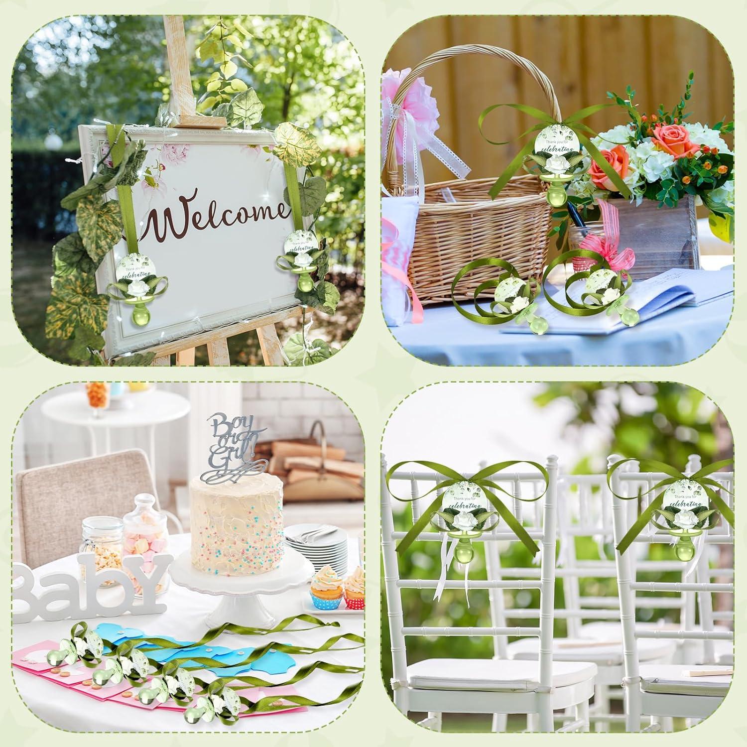 Collares de Chupete Acrílico Coume 48 Pcs Baby Shower Verde Salvia