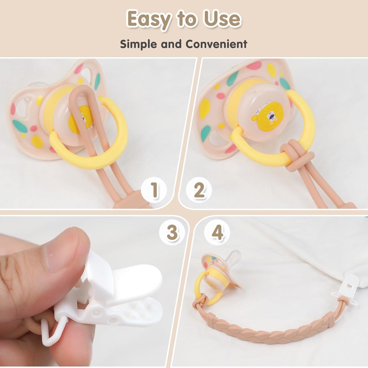 Clip de Chupete de Silicona 100% Grado Alimenticio - Paquete de 4