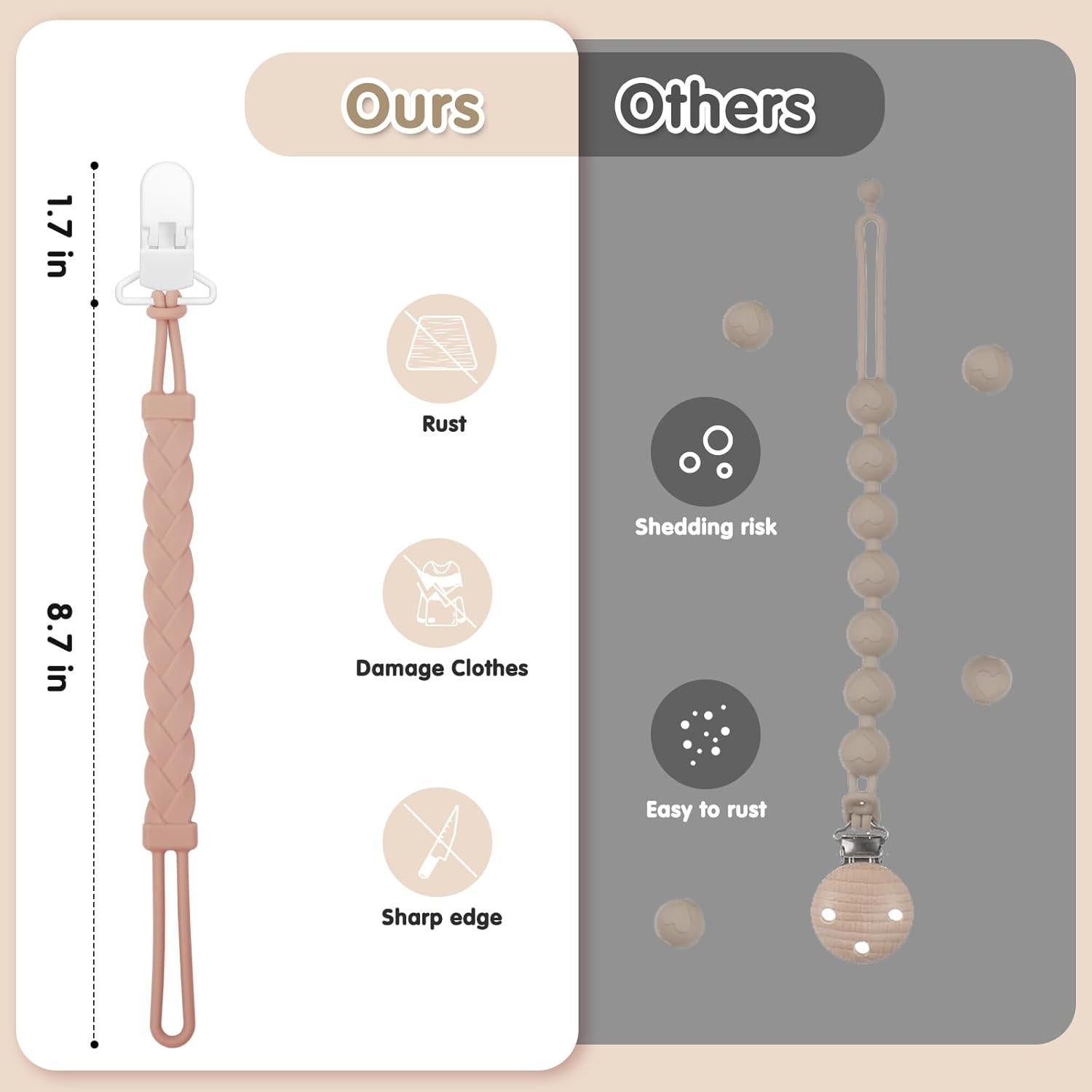 Clip de Chupete de Silicona 100% Grado Alimenticio - Paquete de 4