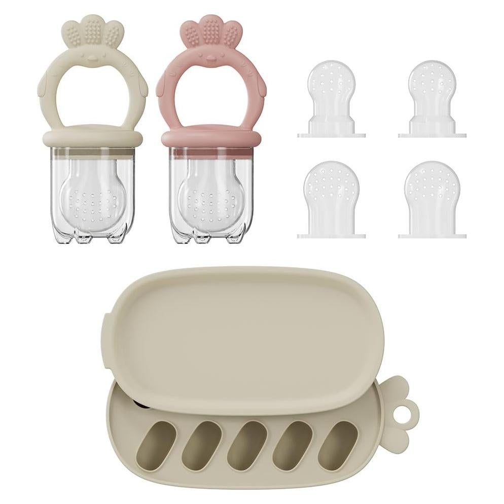 Alimentador de Comida para Bebés Silicona 2 Pcs Rosa Amarillo