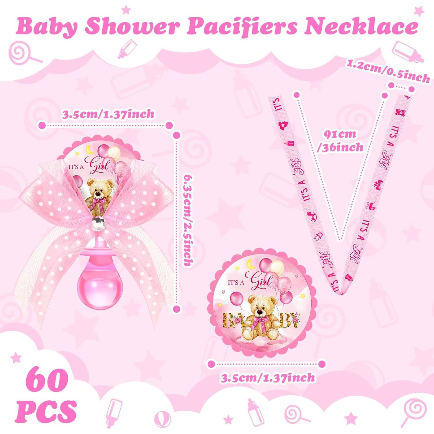 60 Collares de Chupete Rosa Oso para Baby Shower Decoración