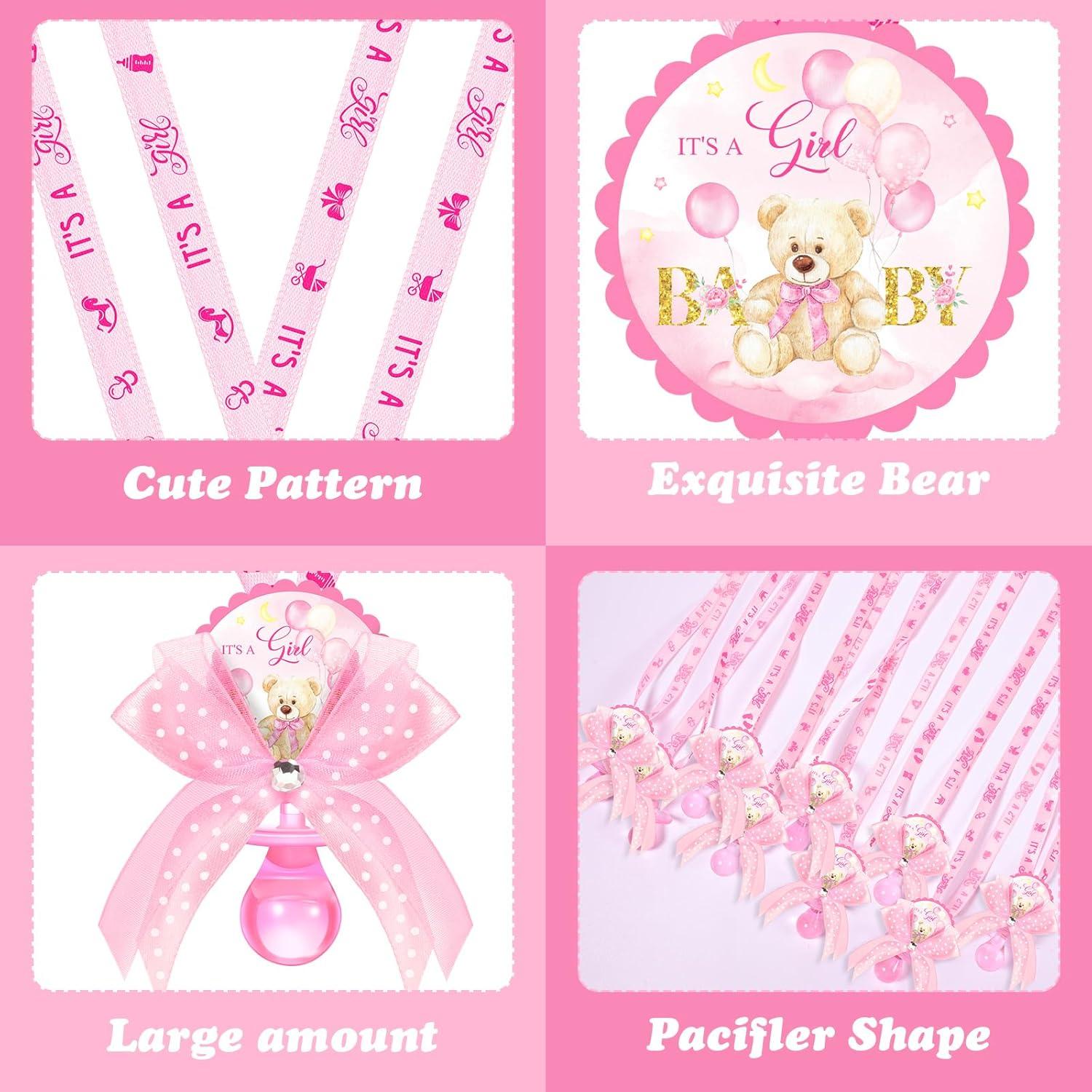 60 Collares de Chupete Rosa Oso para Baby Shower Decoración