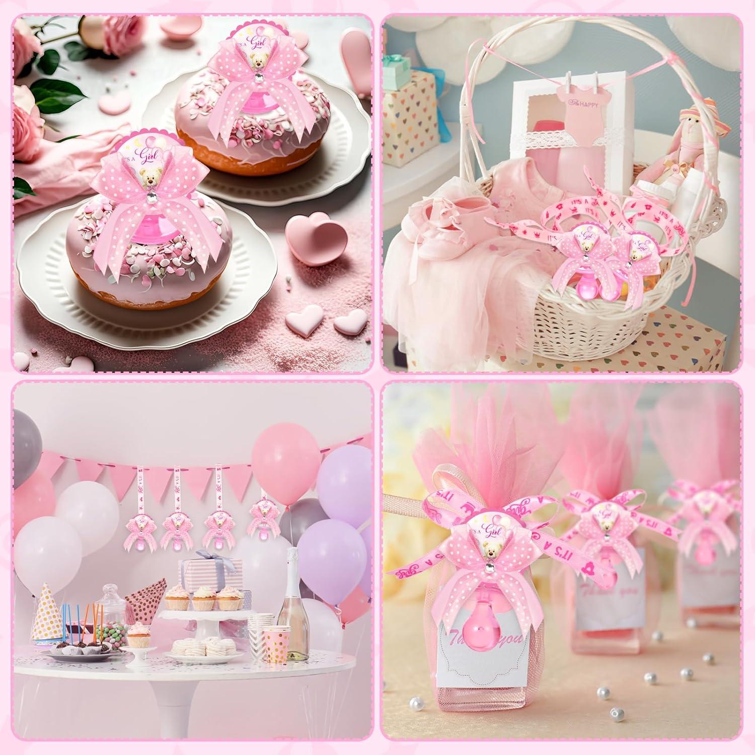 60 Collares de Chupete Rosa Oso para Baby Shower Decoración