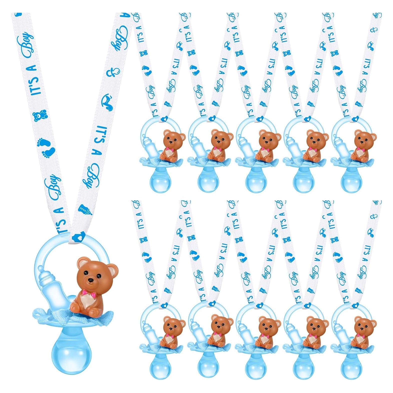 Collar de Chupetes Baby Shower Coume 36 Pcs Oso Azul Blanco