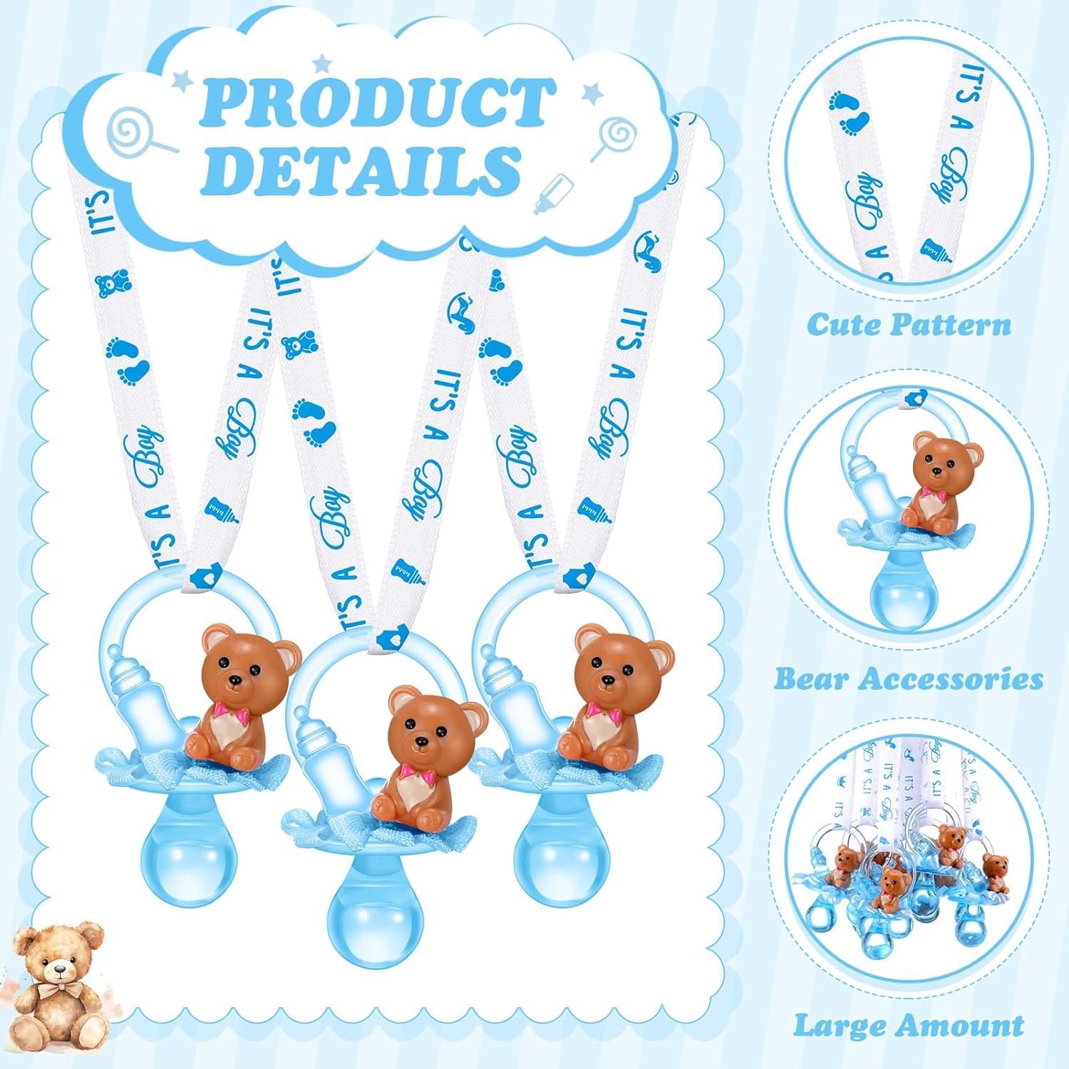 Collar de Chupetes Baby Shower Coume 36 Pcs Oso Azul Blanco