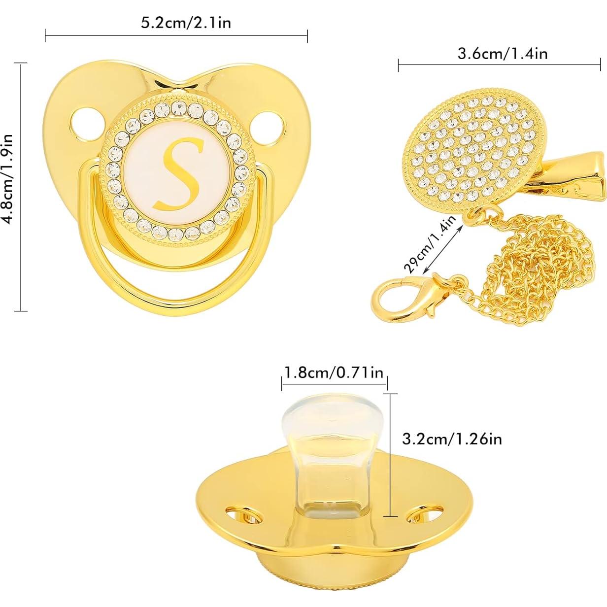 Chupete Dorado para Bebé con Clip - Diseño Curvado 6-18 Meses