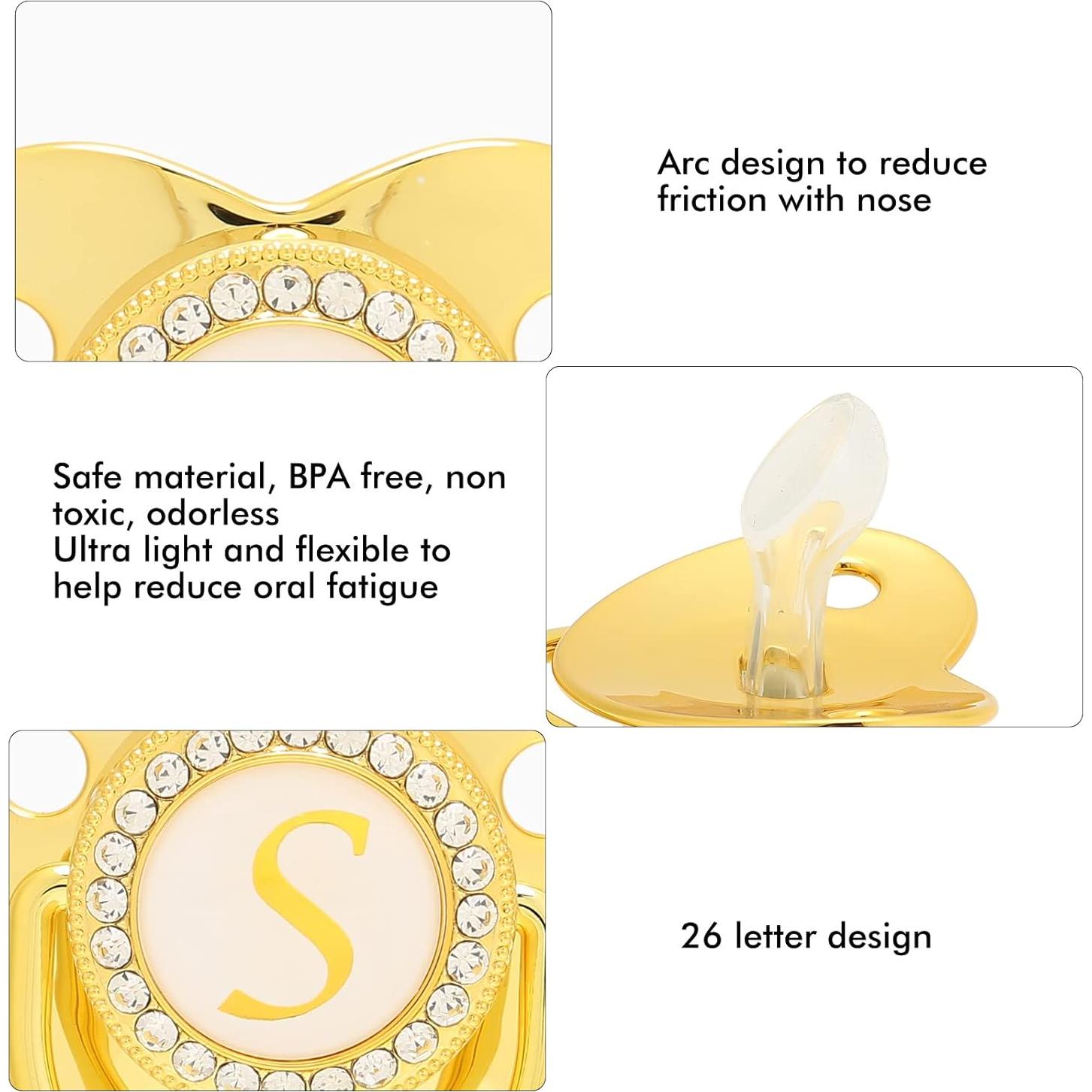 Chupete Dorado para Bebé con Clip - Diseño Curvado 6-18 Meses