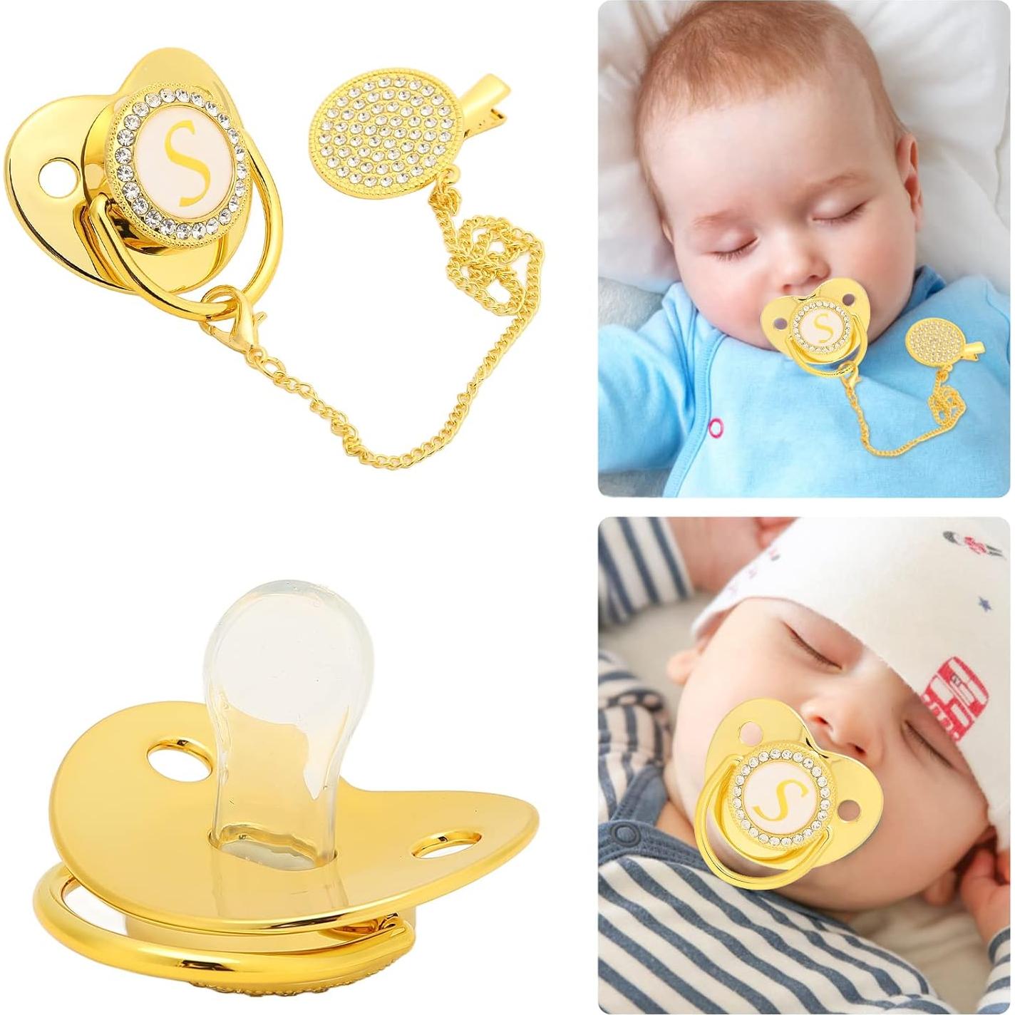 Chupete Dorado para Bebé con Clip - Diseño Curvado 6-18 Meses