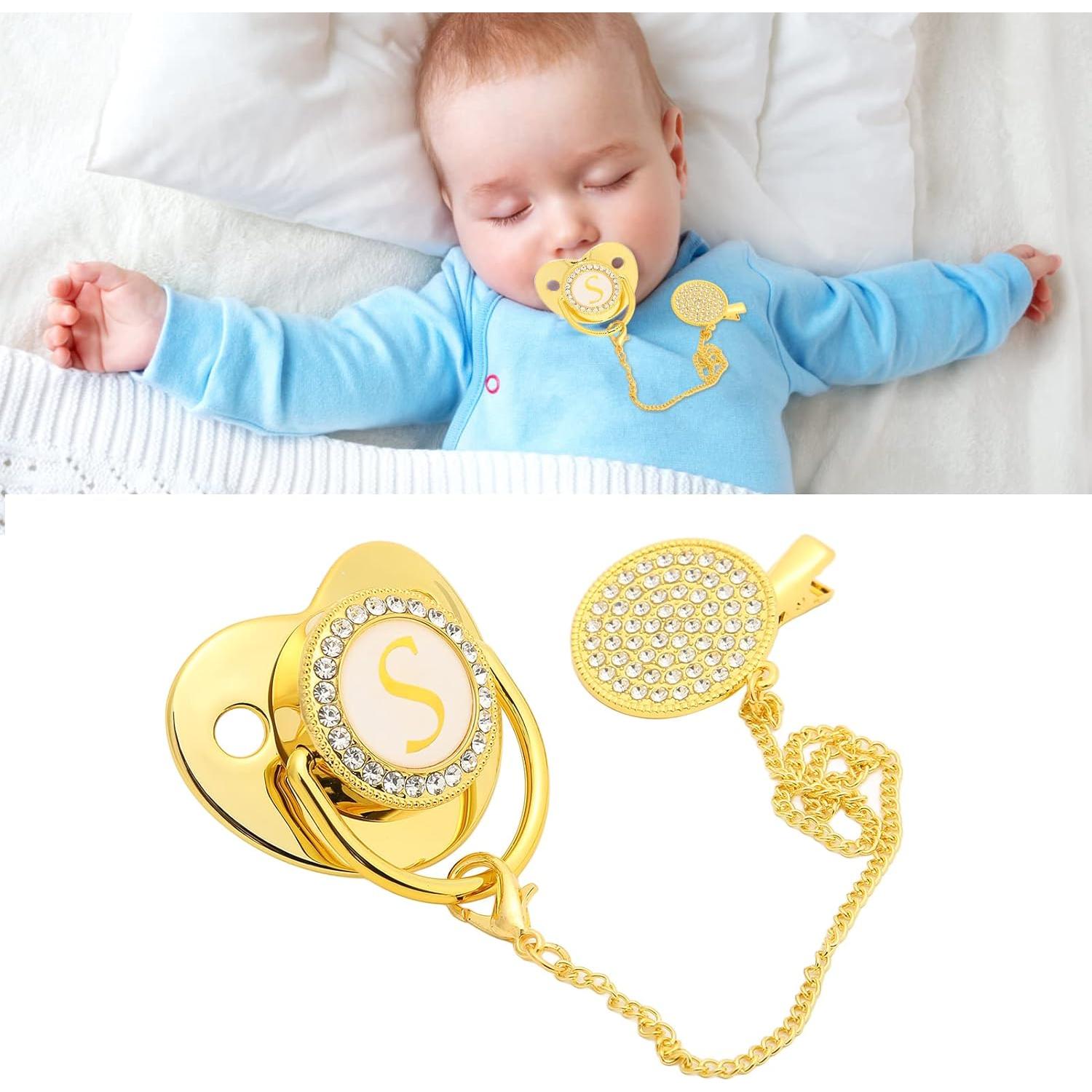 Chupete Dorado para Bebé con Clip - Diseño Curvado 6-18 Meses