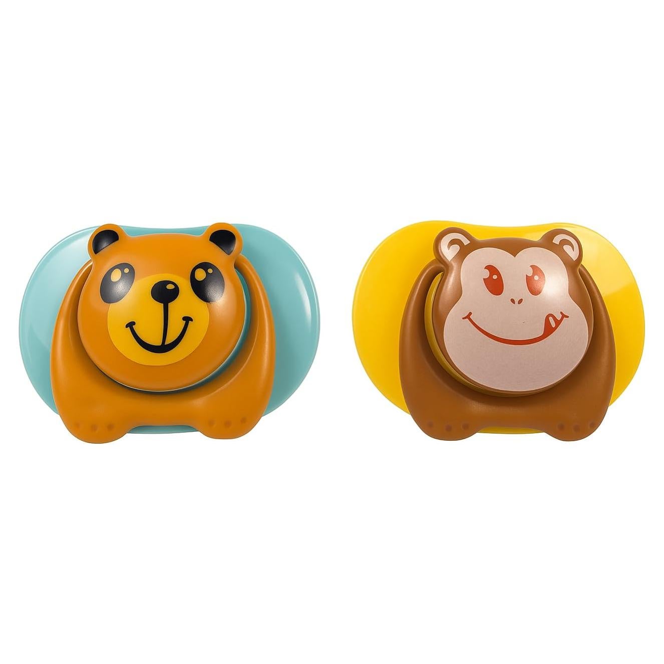 Chupete ortodóntico natural para bebés - Mono y Oso - 2 unidades
