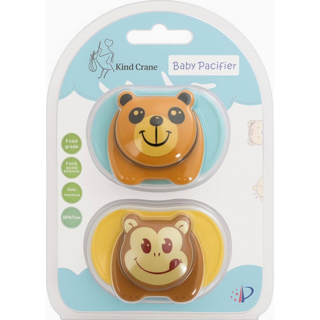 Chupete ortodóntico natural para bebés - Mono y Oso - 2 unidades