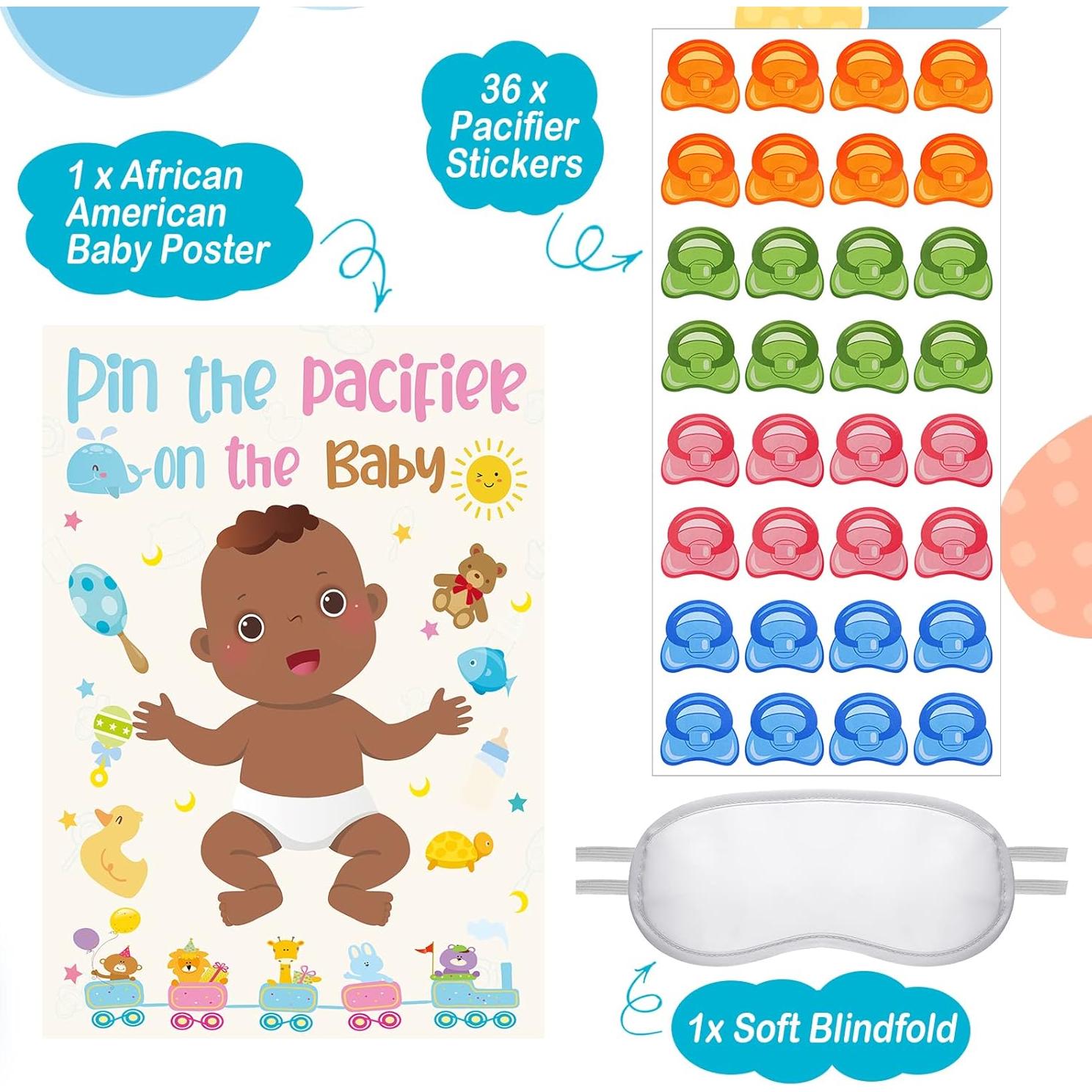 Juego de Baby Shower Afroamericano Yinder con 36 Pegatinas