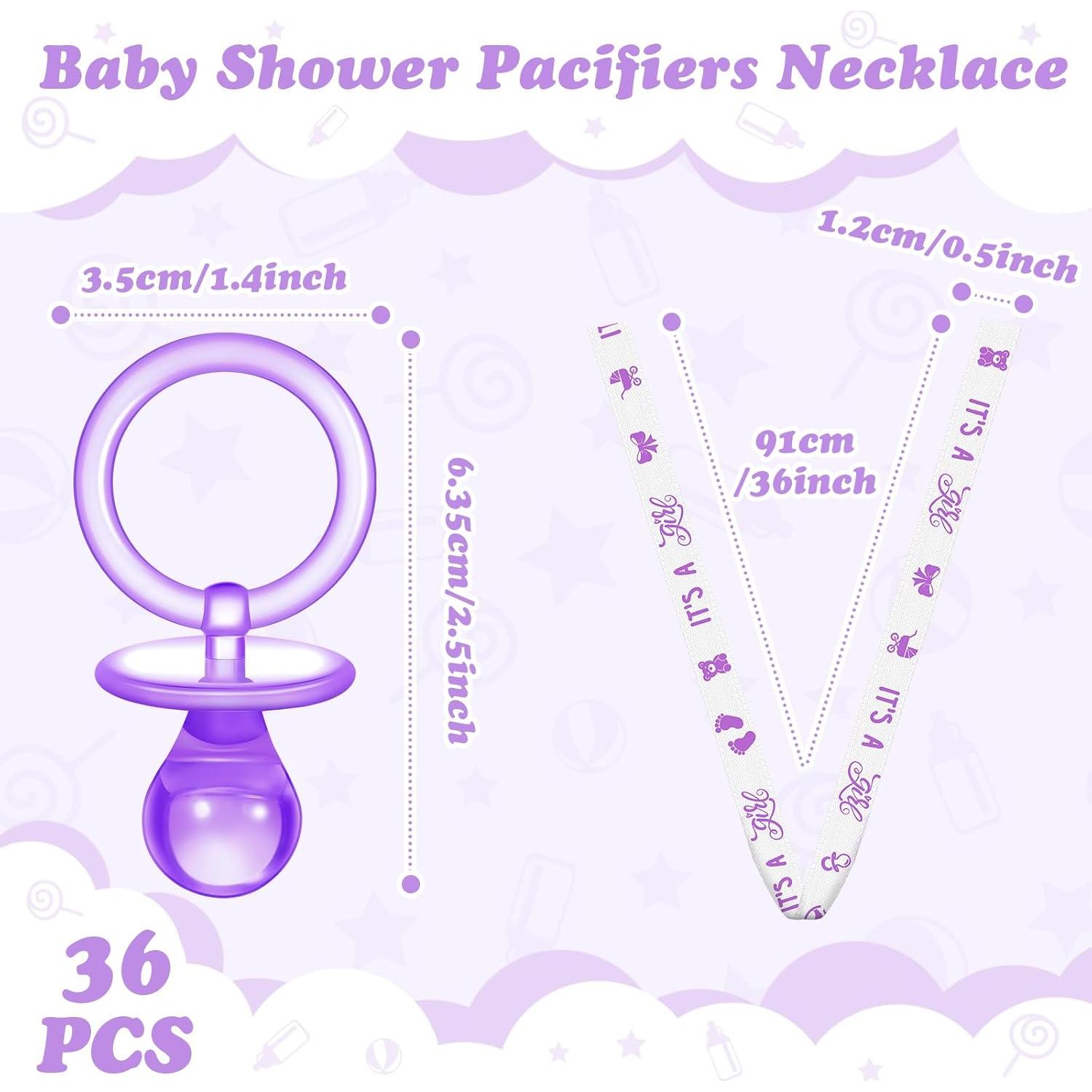 36 Chupetes Acrílicos para Baby Shower Tigeen - Púrpura y Blanco