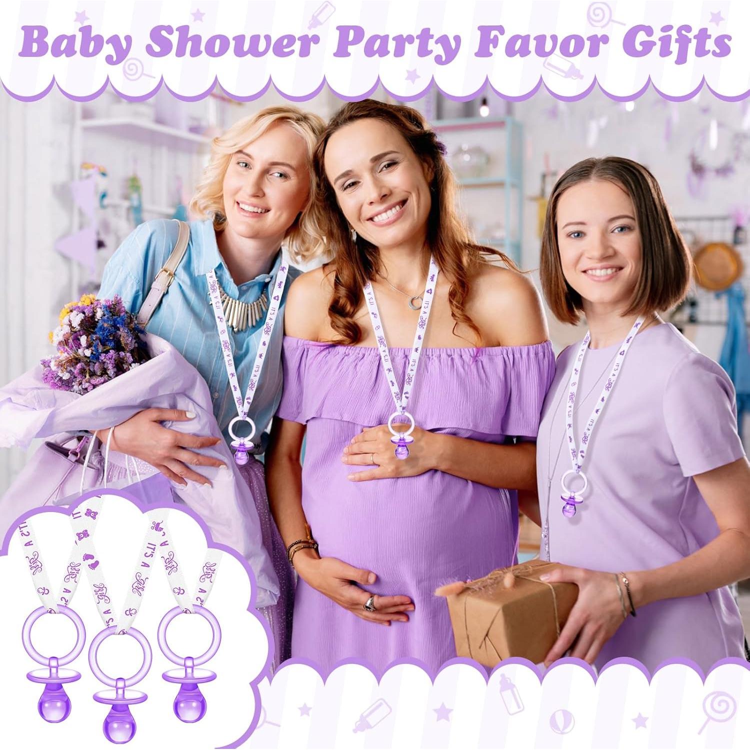 36 Chupetes Acrílicos para Baby Shower Tigeen - Púrpura y Blanco