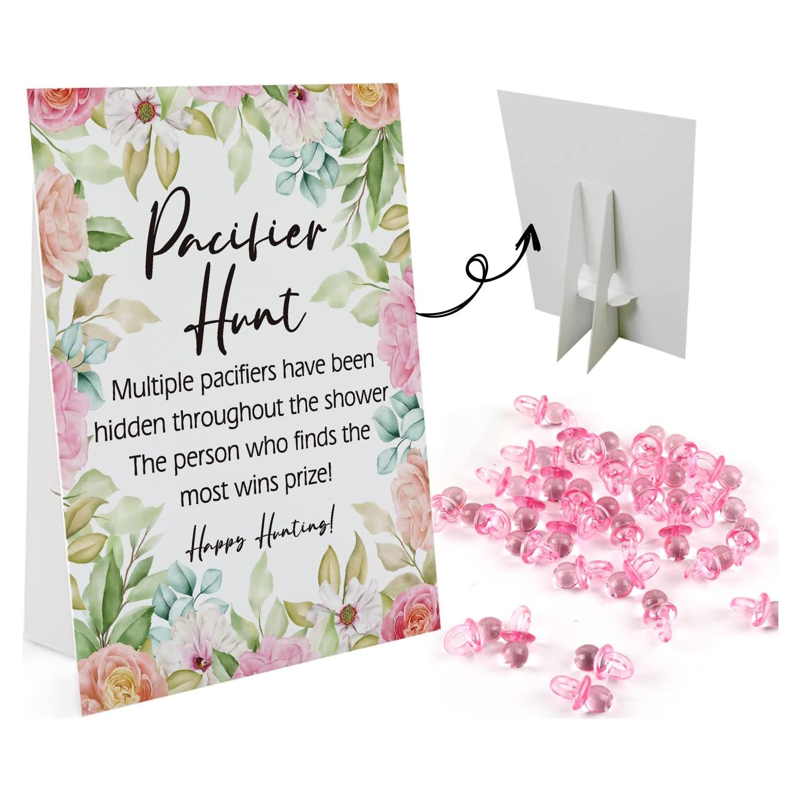 Juego de Chupetes Acrílicos Mini y Cartel para Baby Shower 20x25 cm