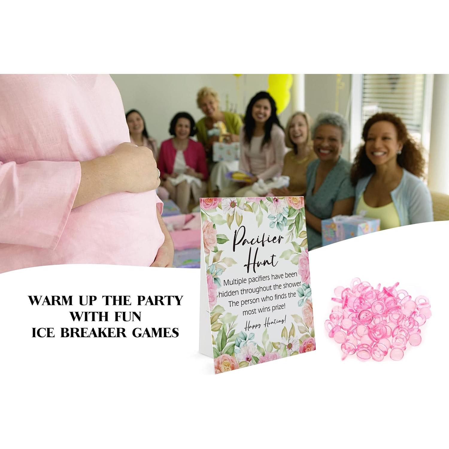 Juego de Chupetes Acrílicos Mini y Cartel para Baby Shower 20x25 cm