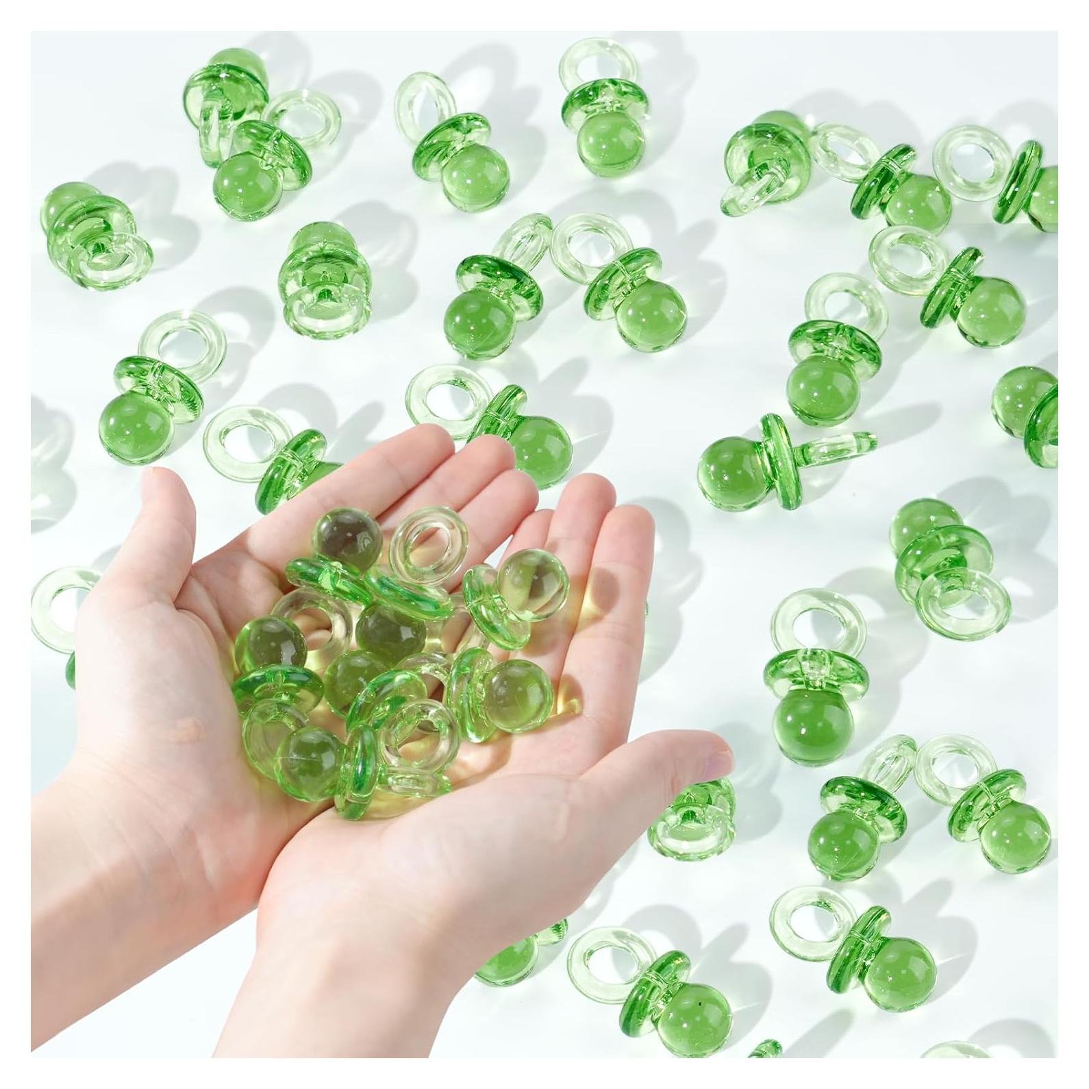 36 Chupetes Acrílicos Verdes para Baby Shower 4.45 cm