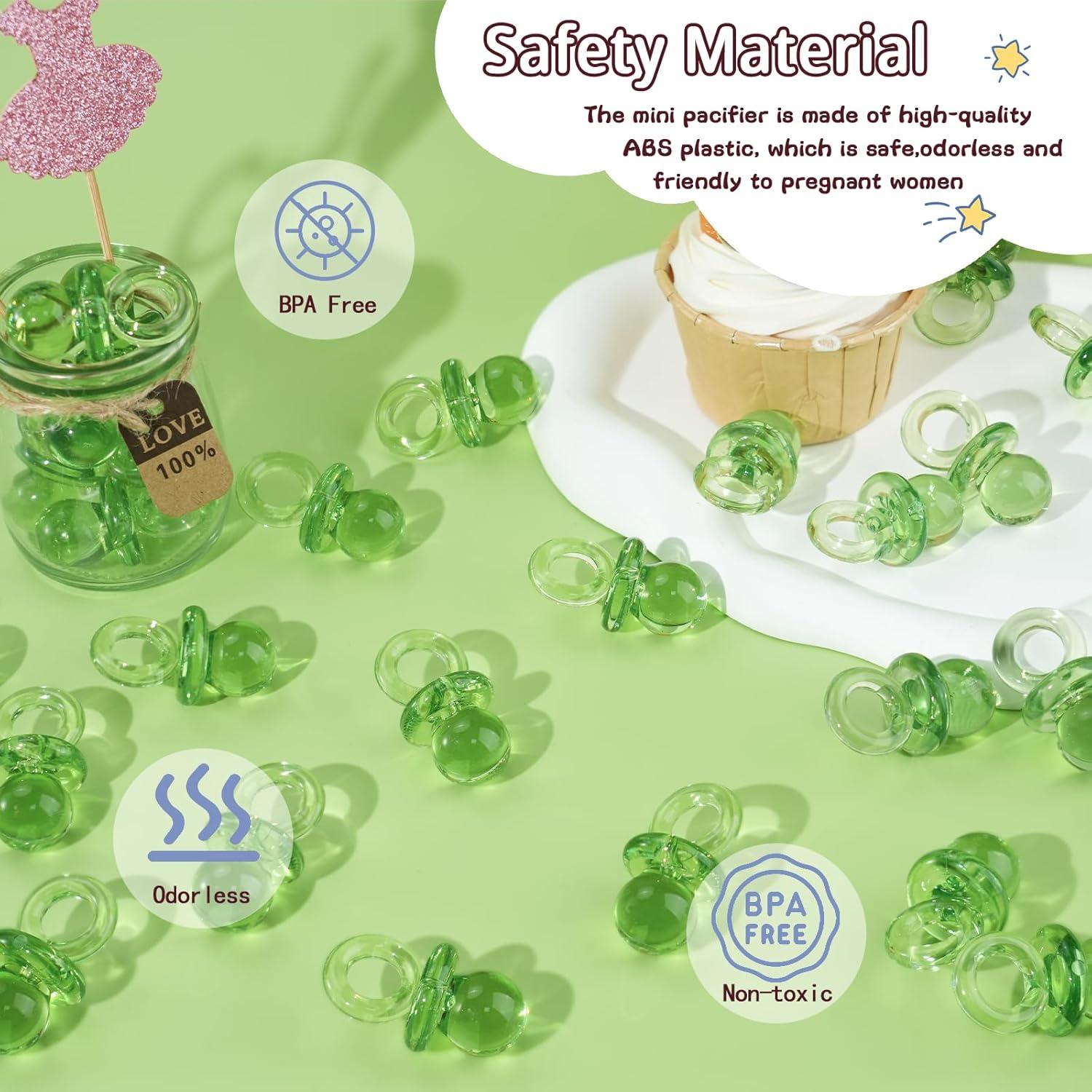 36 Chupetes Acrílicos Verdes para Baby Shower 4.45 cm