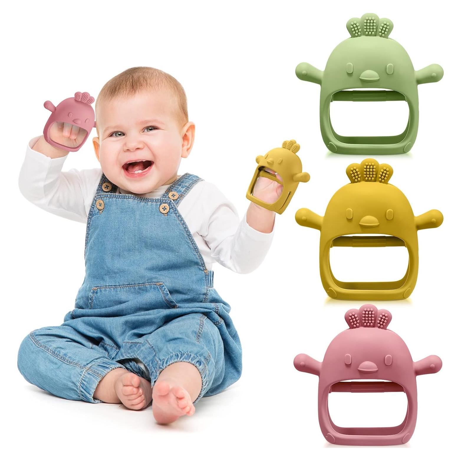 Paquete de 3 Mordedores de Silicona para Bebés - Verde, Rojo, Amarillo