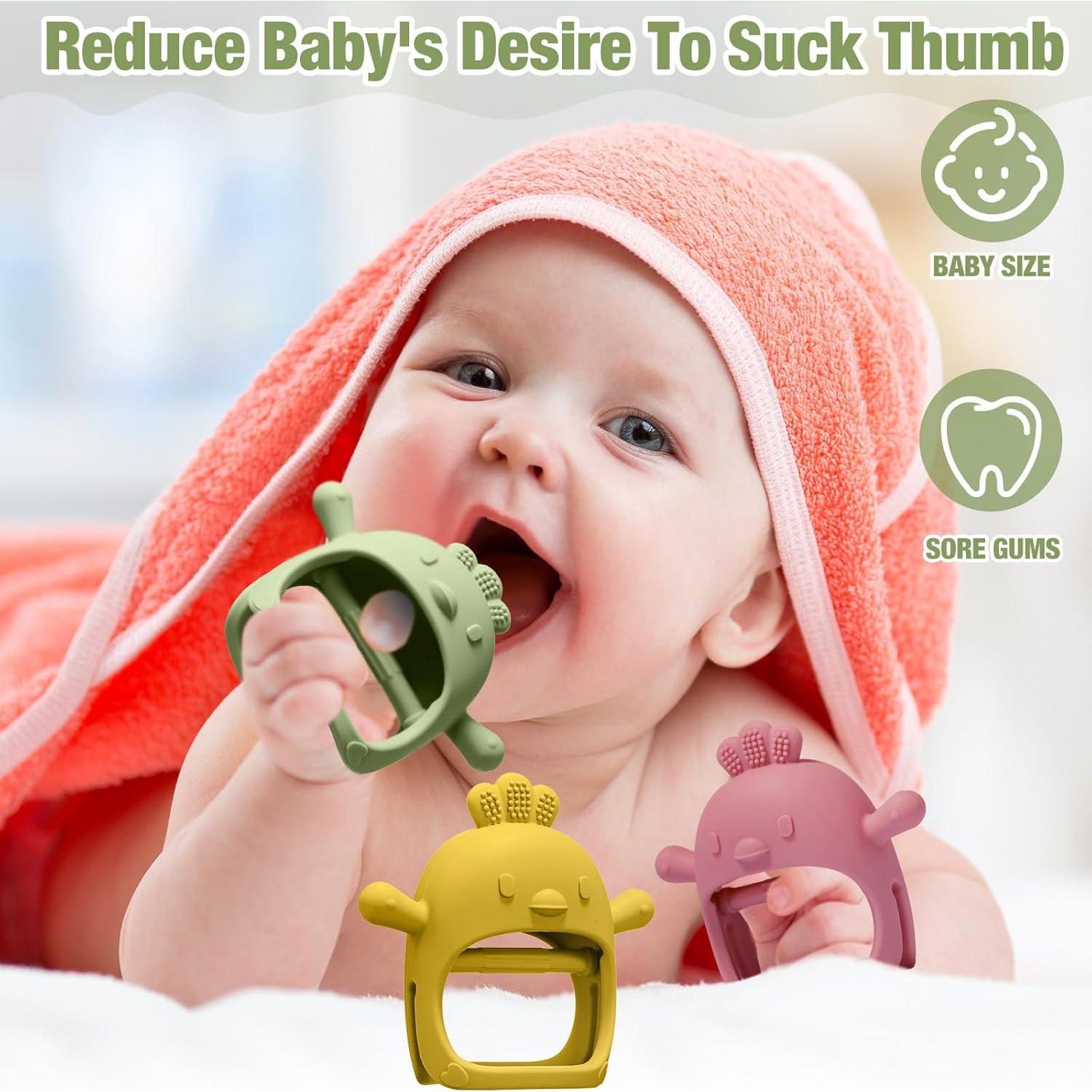 Paquete de 3 Mordedores de Silicona para Bebés - Verde, Rojo, Amarillo