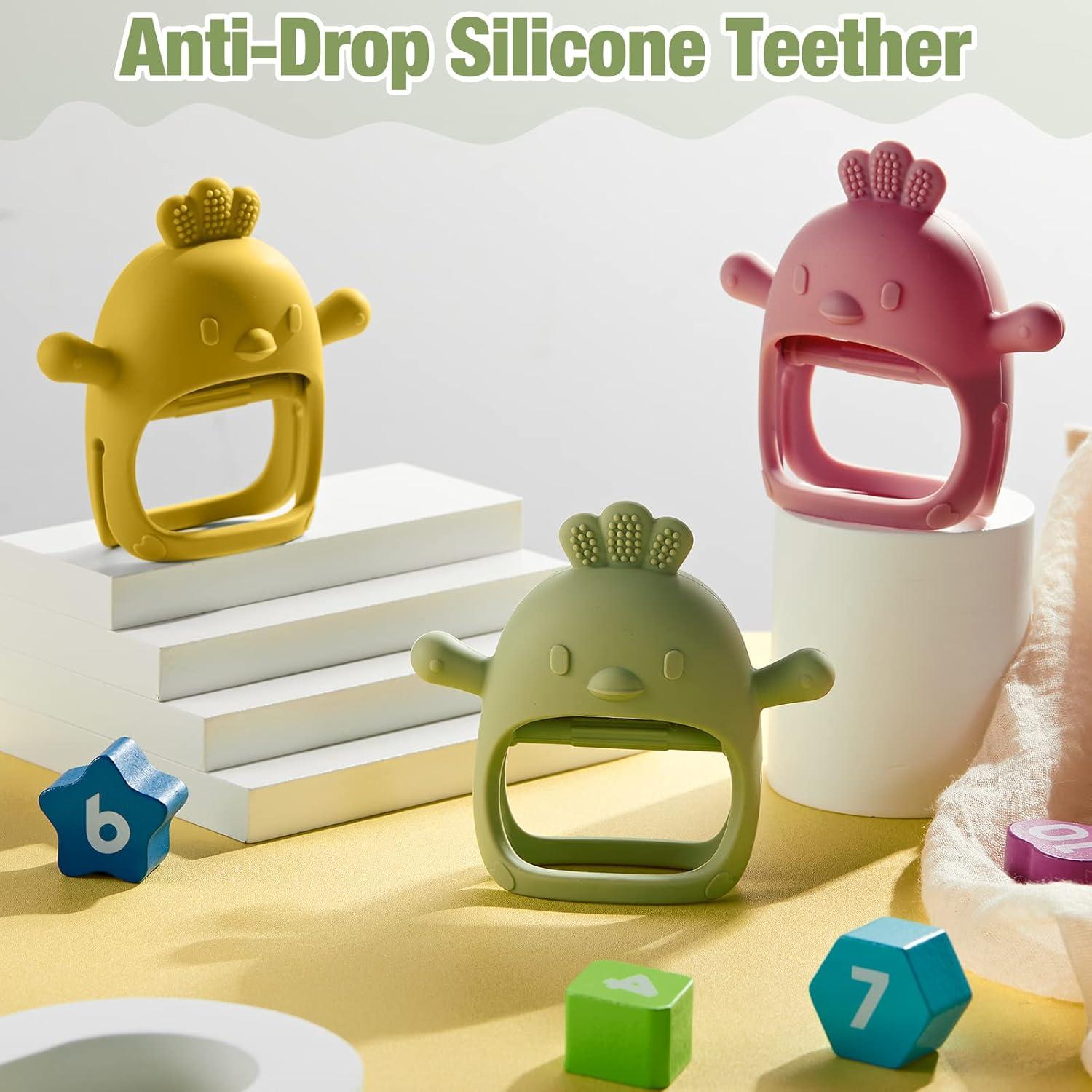 Paquete de 3 Mordedores de Silicona para Bebés - Verde, Rojo, Amarillo