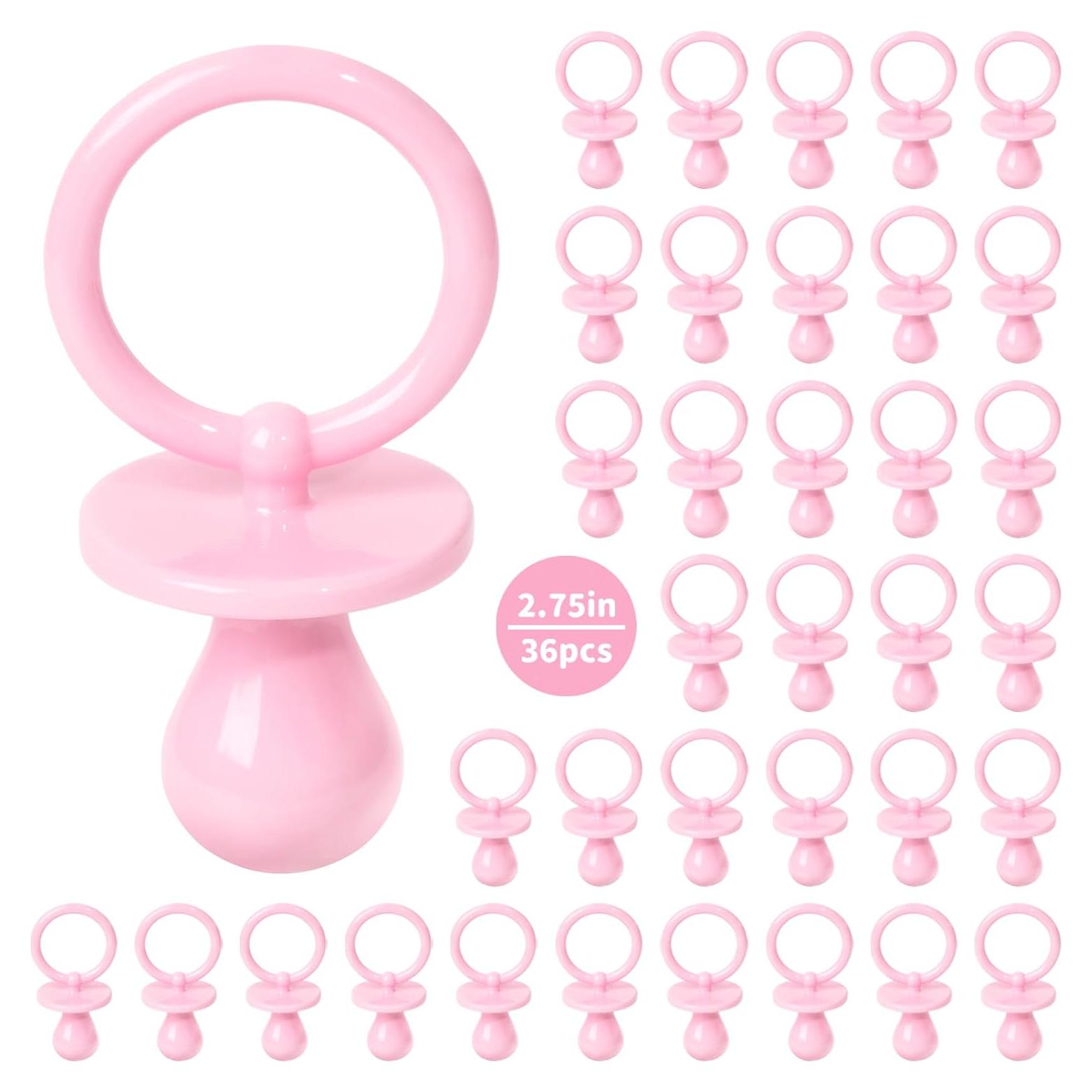 36 Chupetes de Plástico Rosa para Baby Shower - Decoración DIY