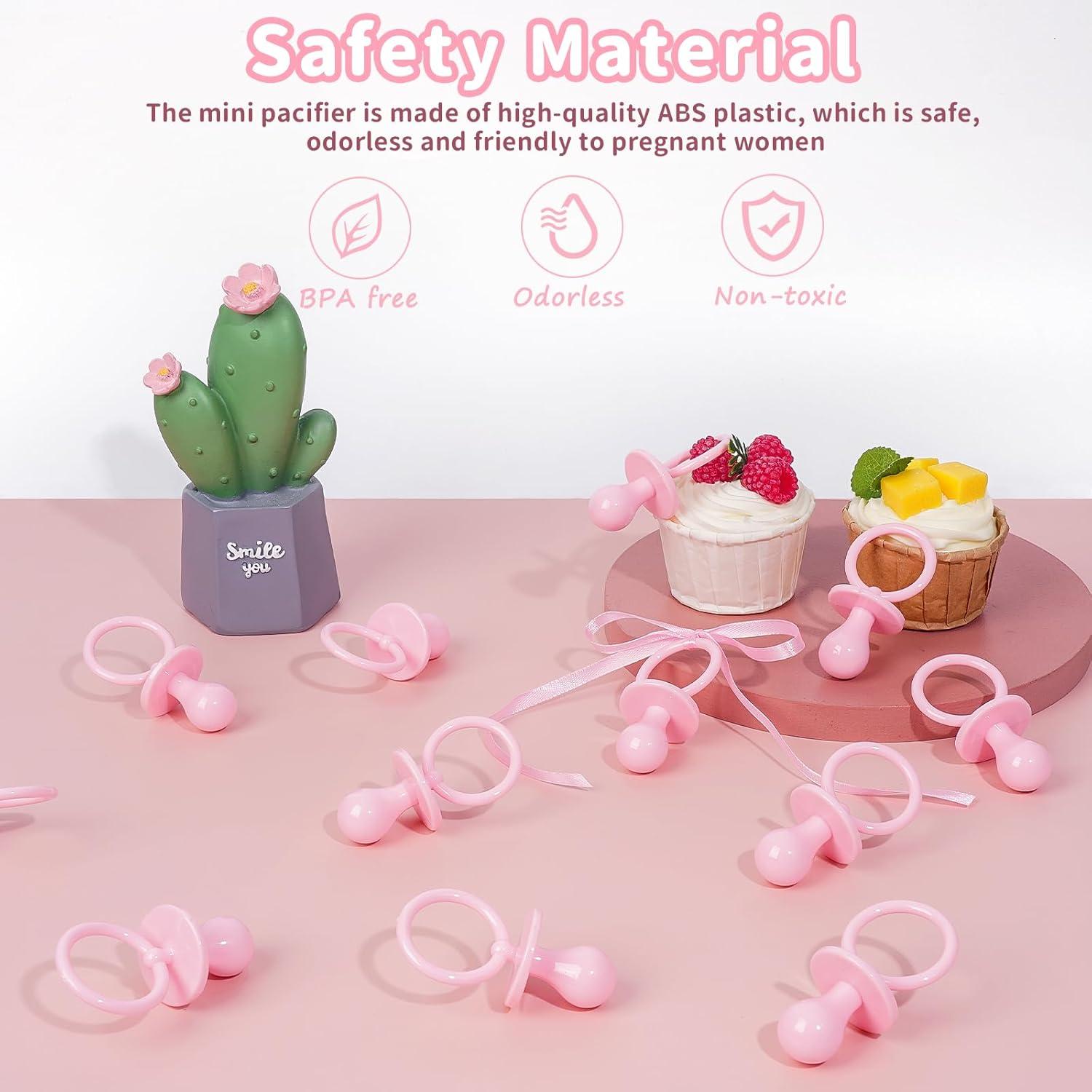 36 Chupetes de Plástico Rosa para Baby Shower - Decoración DIY