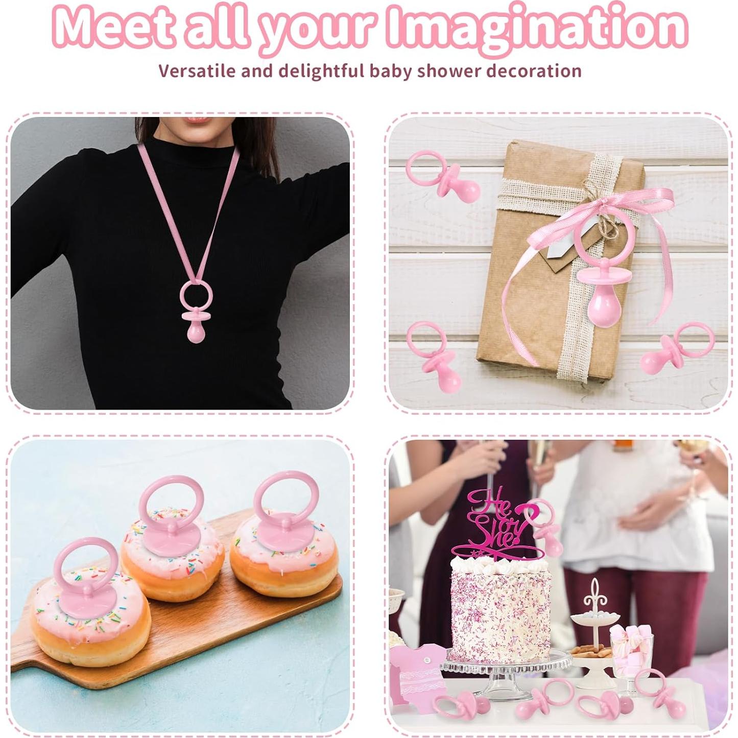 36 Chupetes de Plástico Rosa para Baby Shower - Decoración DIY