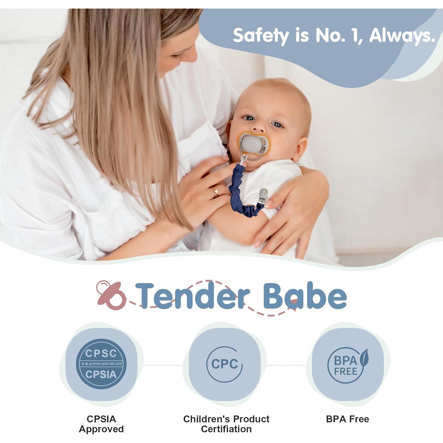 Clip de Chupete TenderBabe Naranja - 6 Paquetes, Seguro y Suave