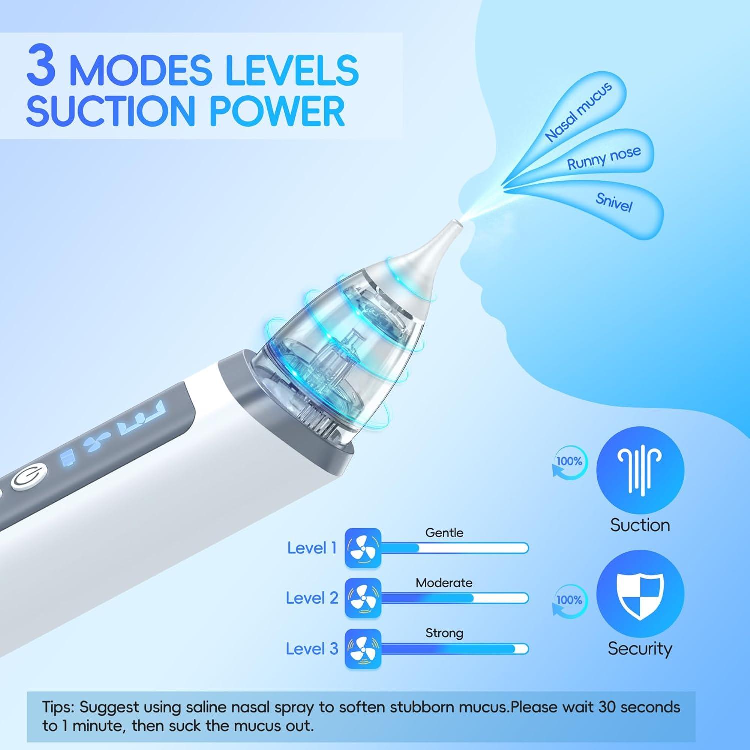 Aspirador Nasal Eléctrico Medcodes para Bebé - 3 Niveles de Succión