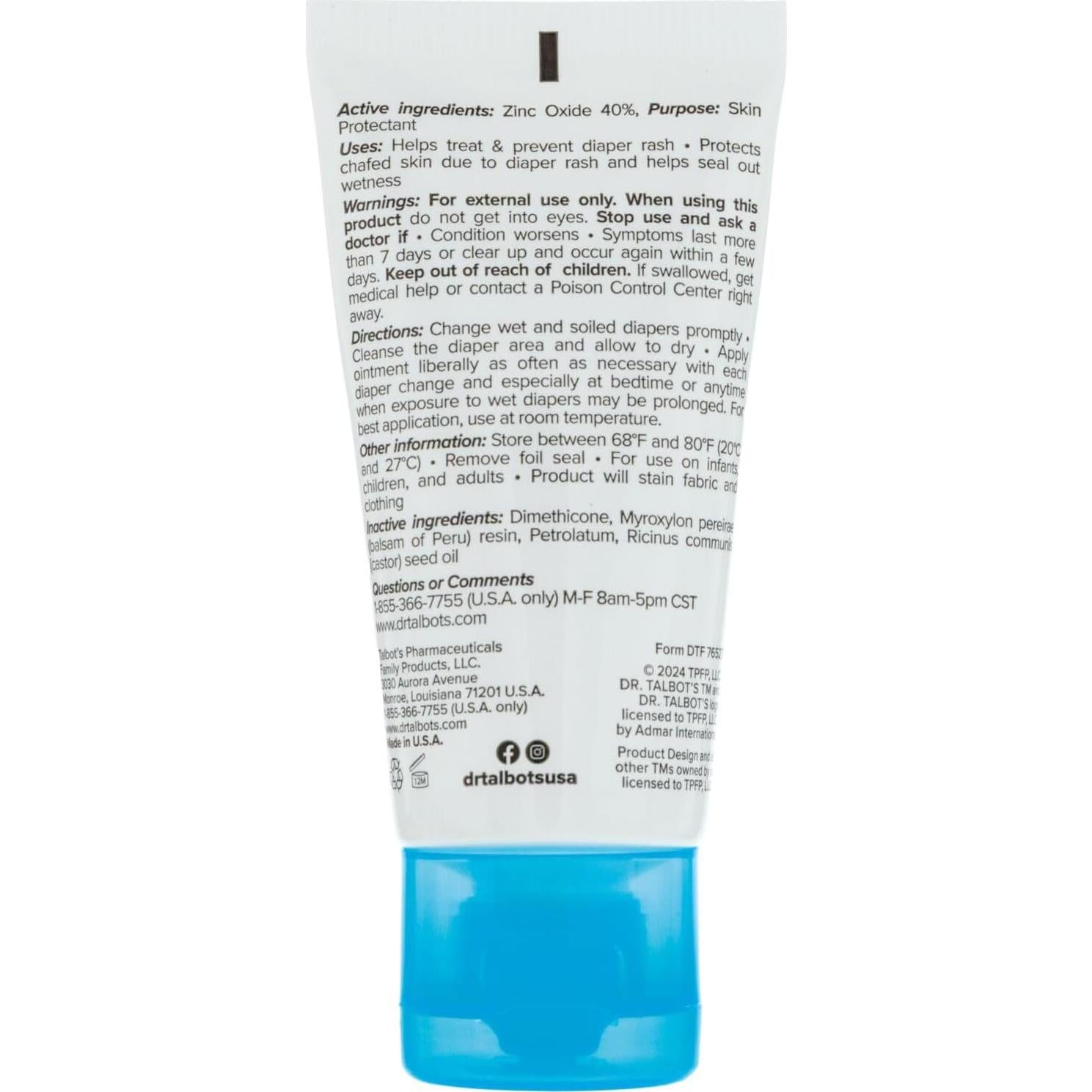 Ungüento para erupciones de pañal Dr. Talbot 28 g - Óxido de zinc