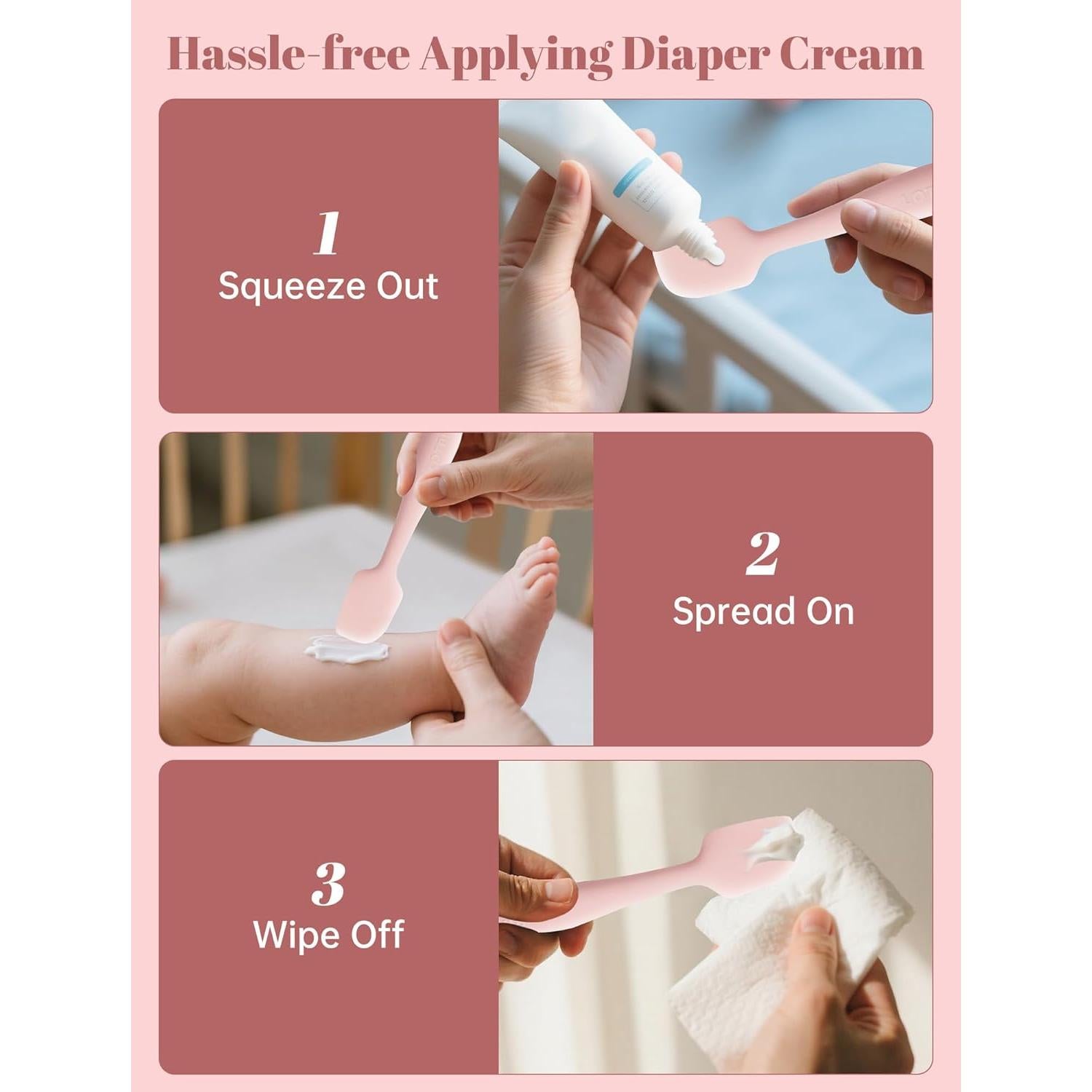 Diaper Cream Spatula, 2 Pack Butt Spatula Baby, Silicone Diaper Cream Applicator, Full-Size and Mini Butt Paste Spatula for Babies, Newborn Baby Necessities (Pink)