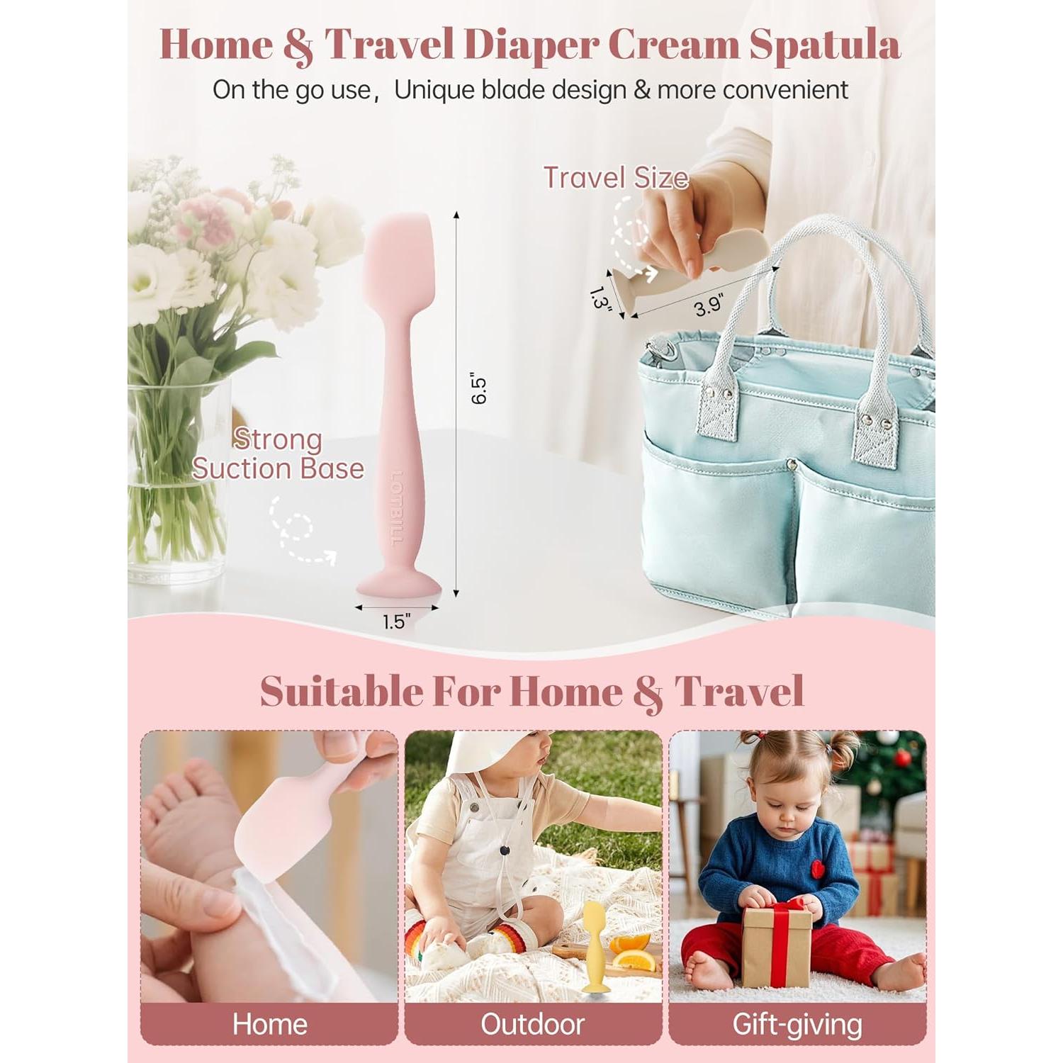 Diaper Cream Spatula, 2 Pack Butt Spatula Baby, Silicone Diaper Cream Applicator, Full-Size and Mini Butt Paste Spatula for Babies, Newborn Baby Necessities (Pink)