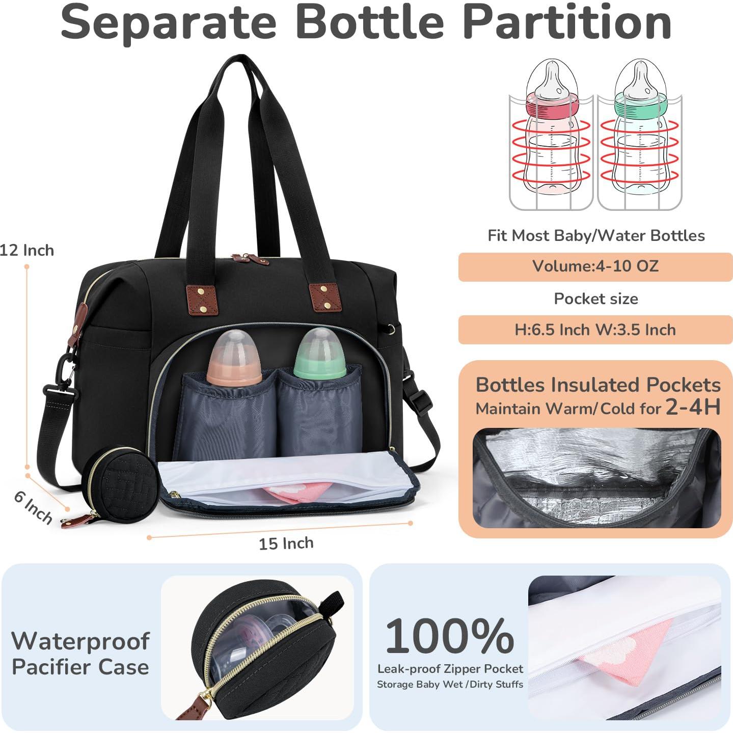 Bolsa de Pañales Tote Tenot Mediana Negra con 10 Bolsillos