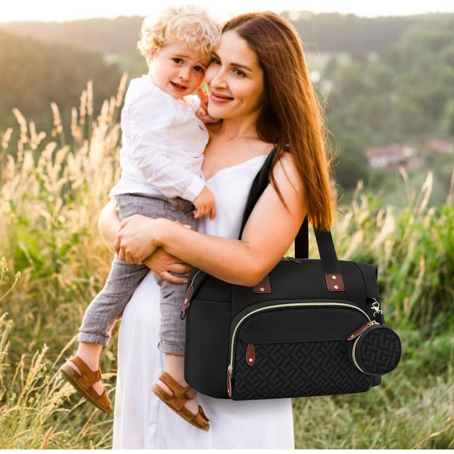 Bolsa de Pañales Tote Tenot Mediana Negra con 10 Bolsillos