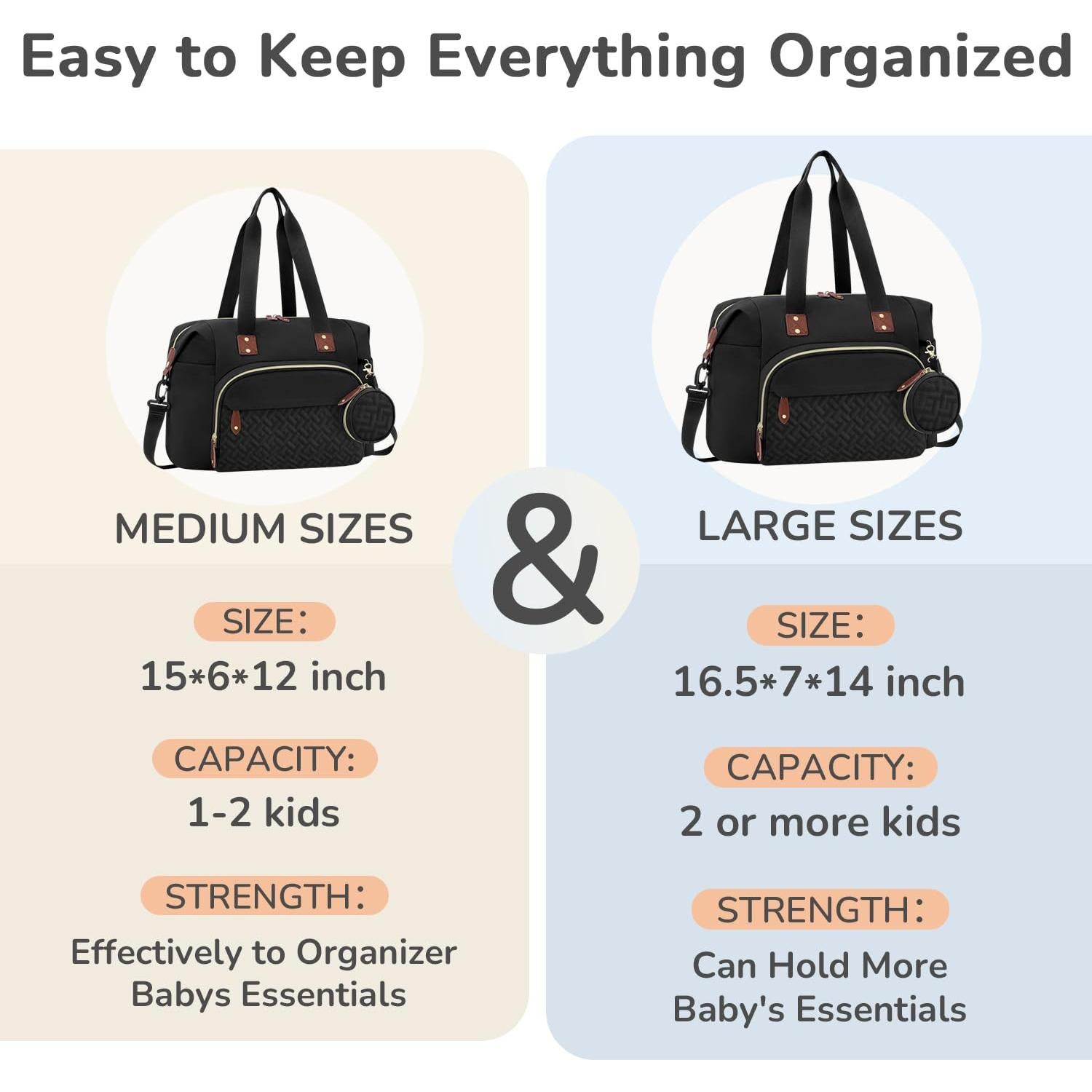 Bolsa de Pañales Tote Tenot Mediana Negra con 10 Bolsillos