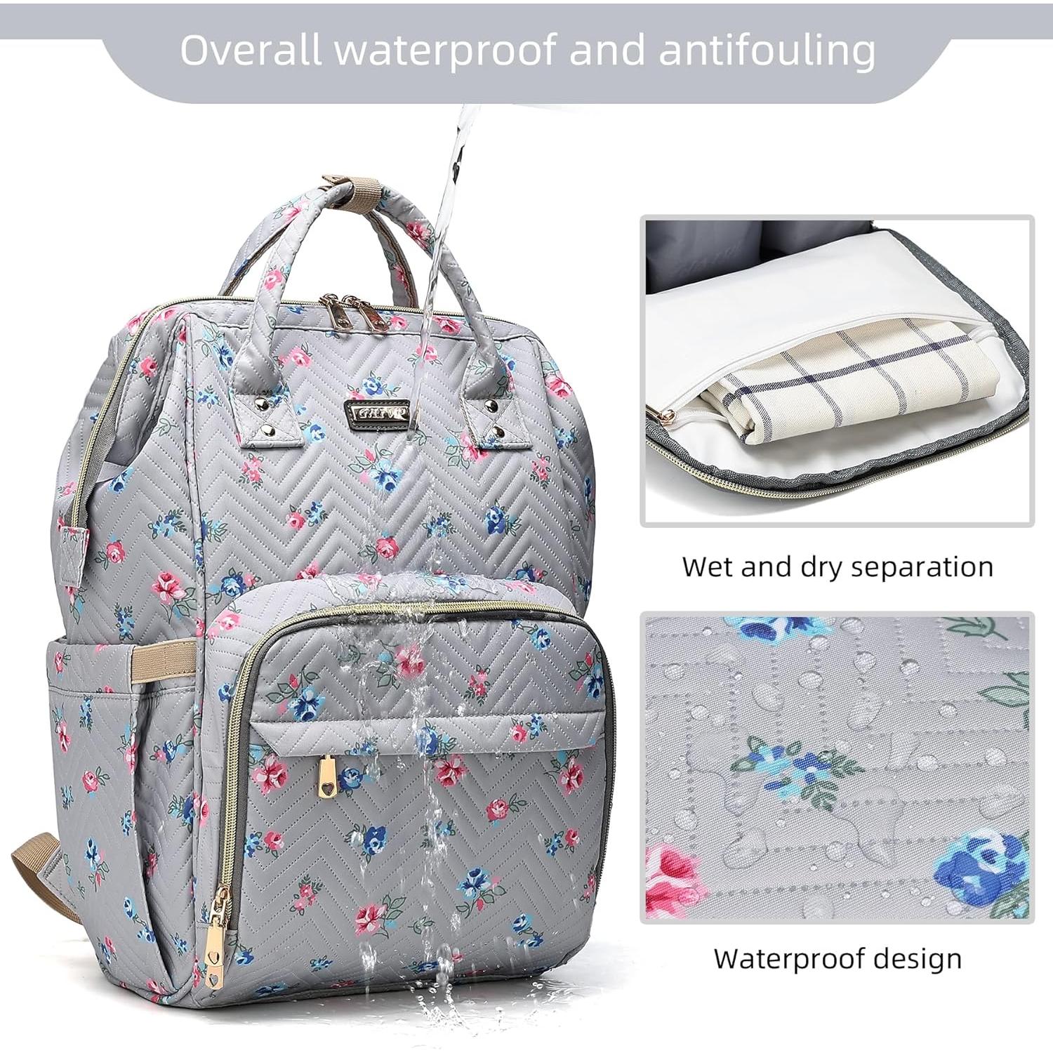 Mochila de Pañales GAIVP Unisex Flores Grises 30L