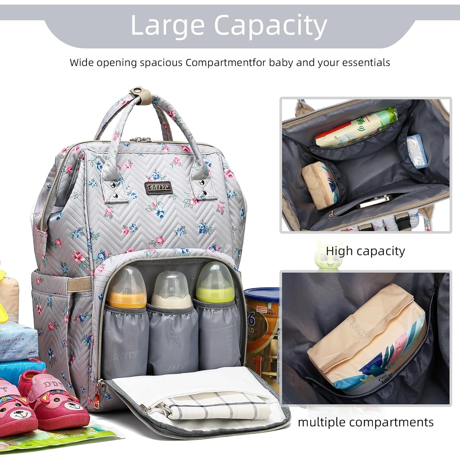 Mochila de Pañales GAIVP Unisex Flores Grises 30L