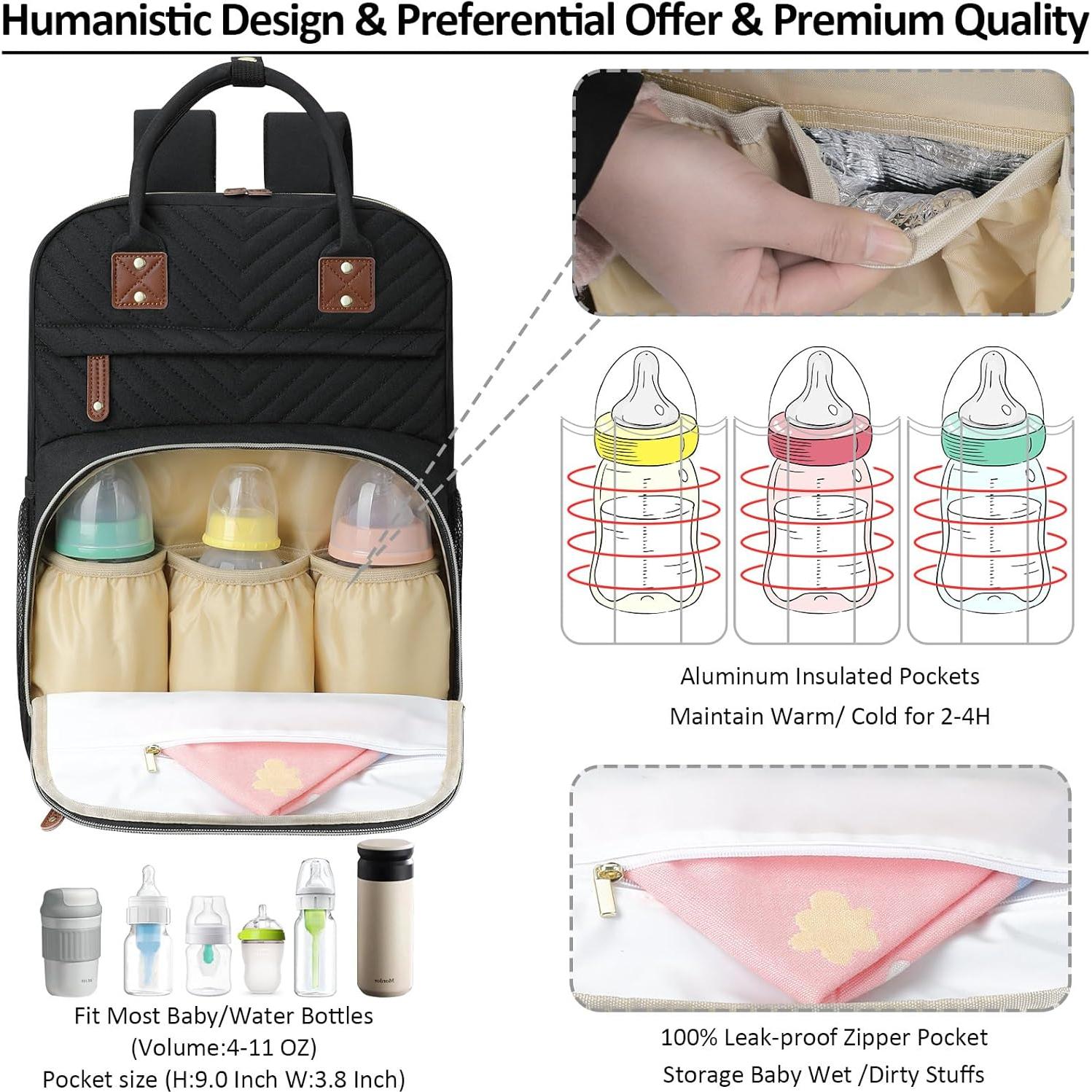 Mochila para Pañales Tenot Negra 19L Impermeable Multifuncional