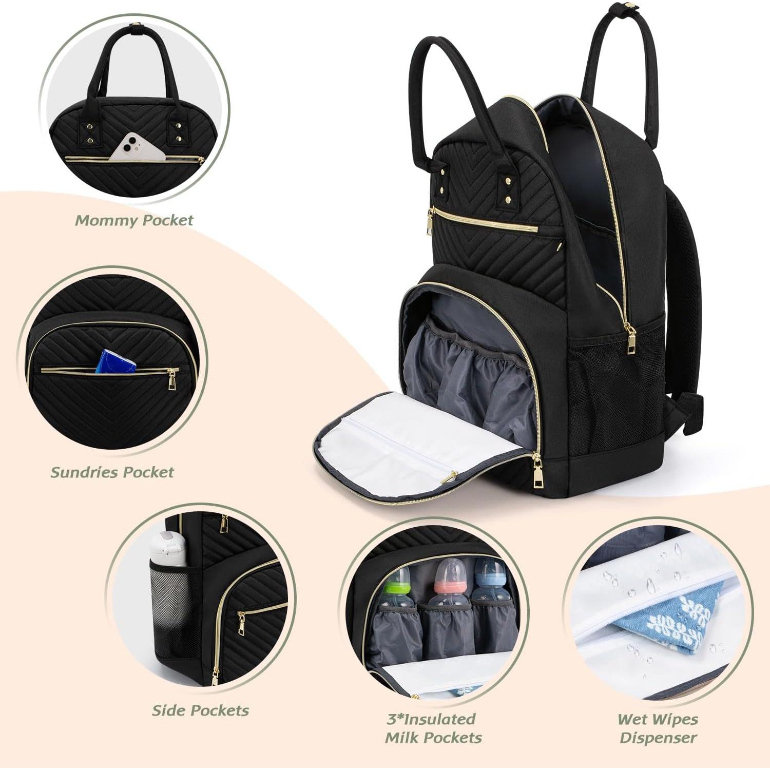 Mochila para Pañales Pritent Negra, Gran Capacidad 18L