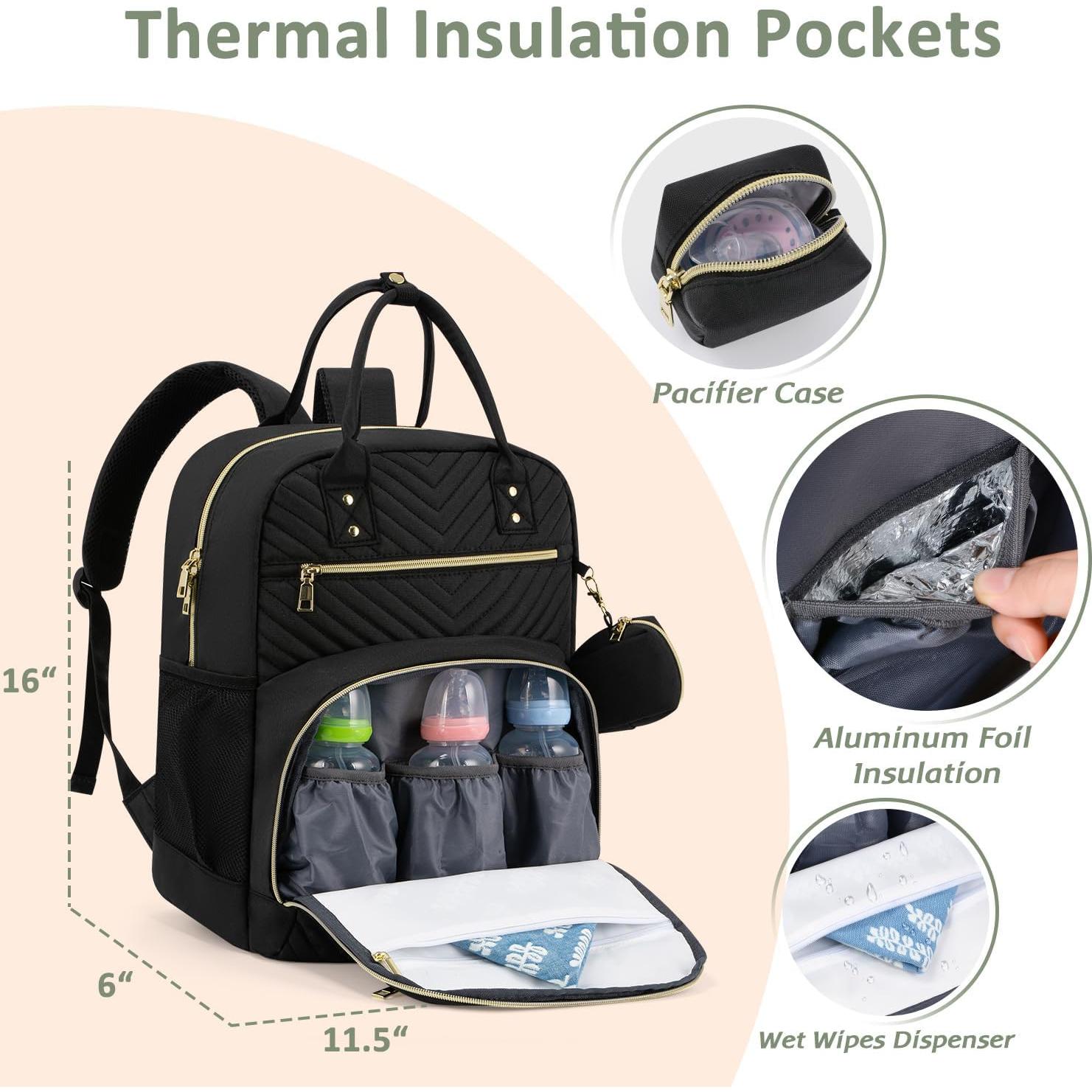 Mochila para Pañales Pritent Negra, Gran Capacidad 18L